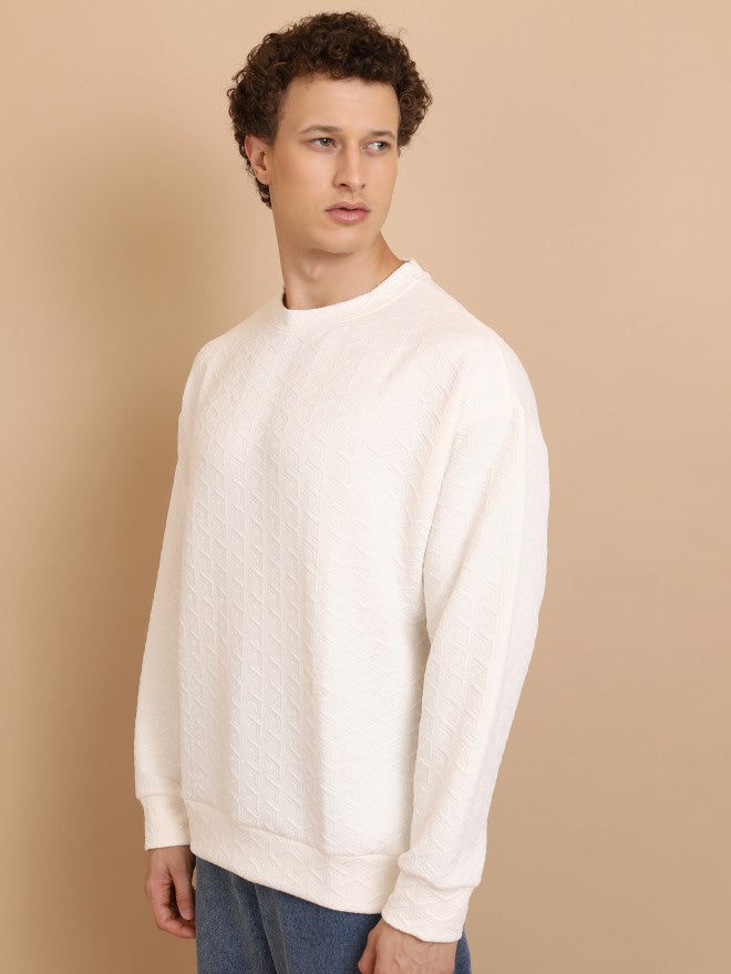 Highlander Men White Round Neck Pullover Sweatshirt - White - Image 4