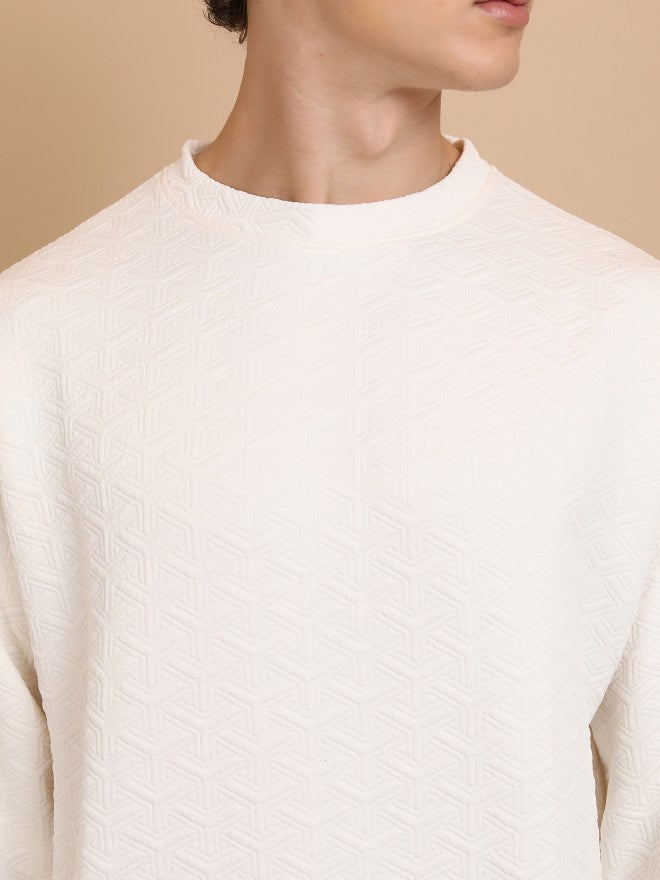 Highlander Men White Round Neck Pullover Sweatshirt - White - Image 5
