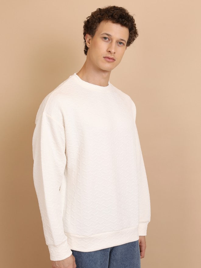 Highlander Men White Round Neck Pullover Sweatshirt - White - Image 6