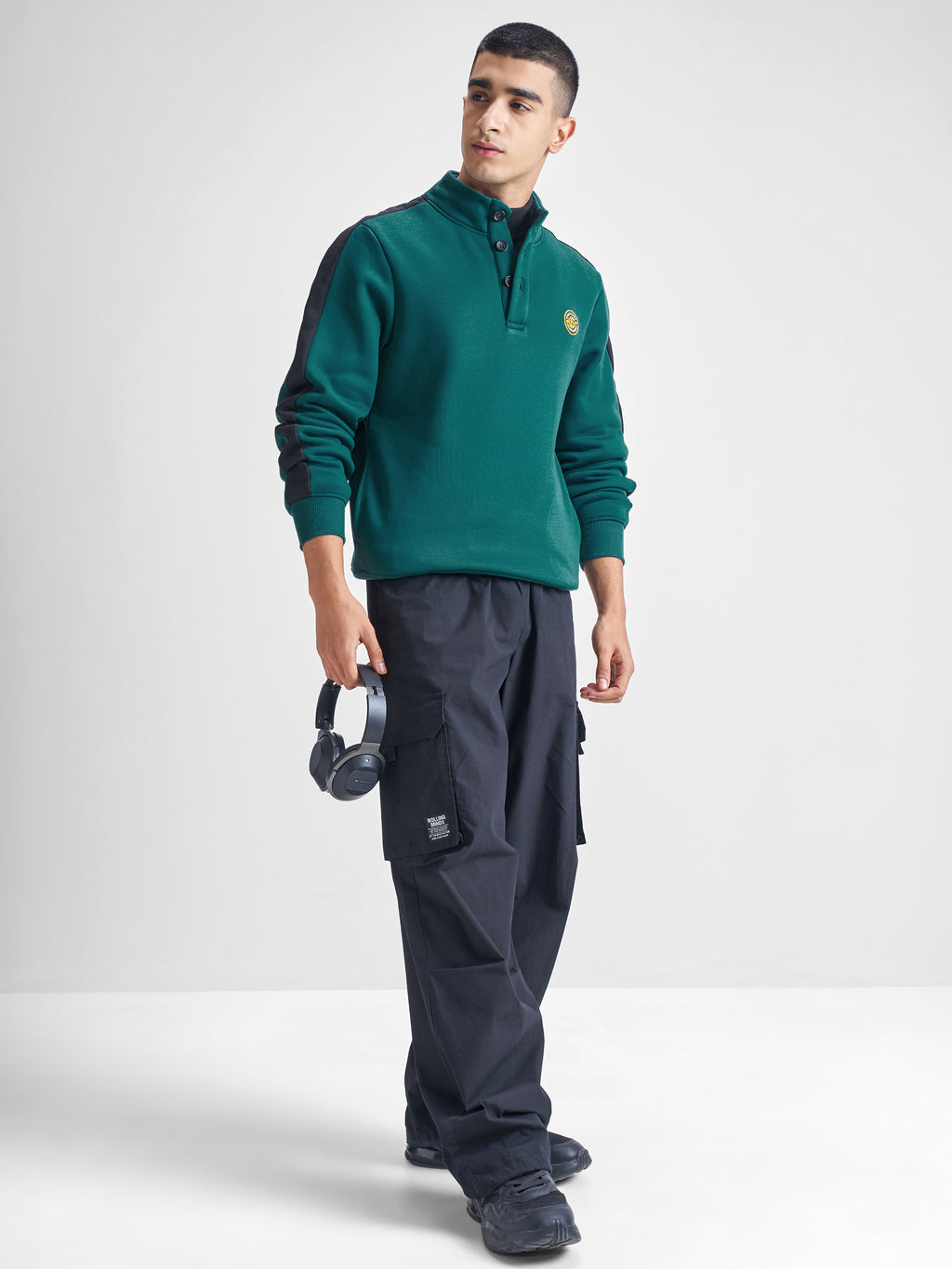 Highlander Men Green High Neck Pullover Sweatshirt - Green - Image 2