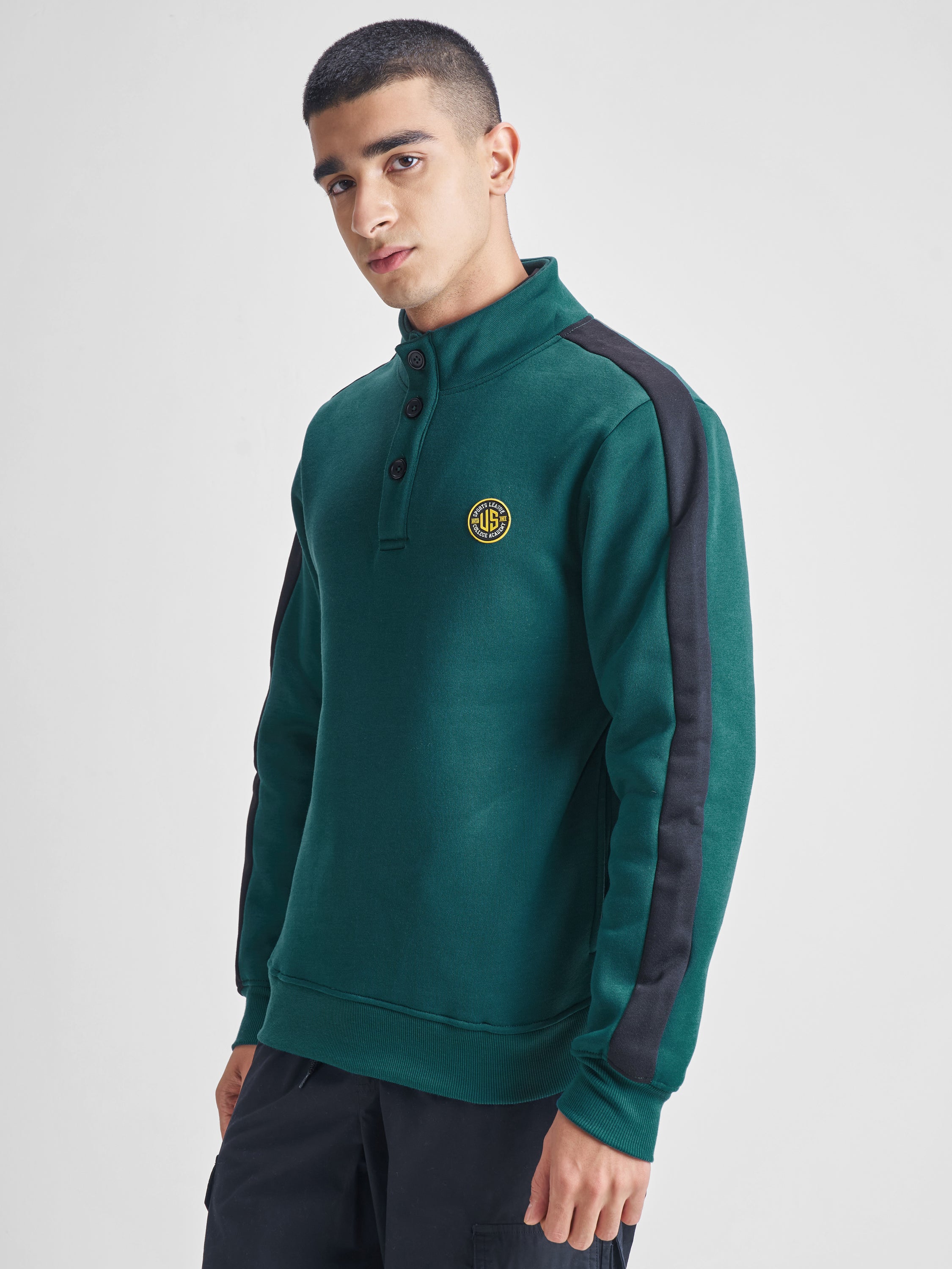 Highlander Men Green High Neck Pullover Sweatshirt - Green - Image 4
