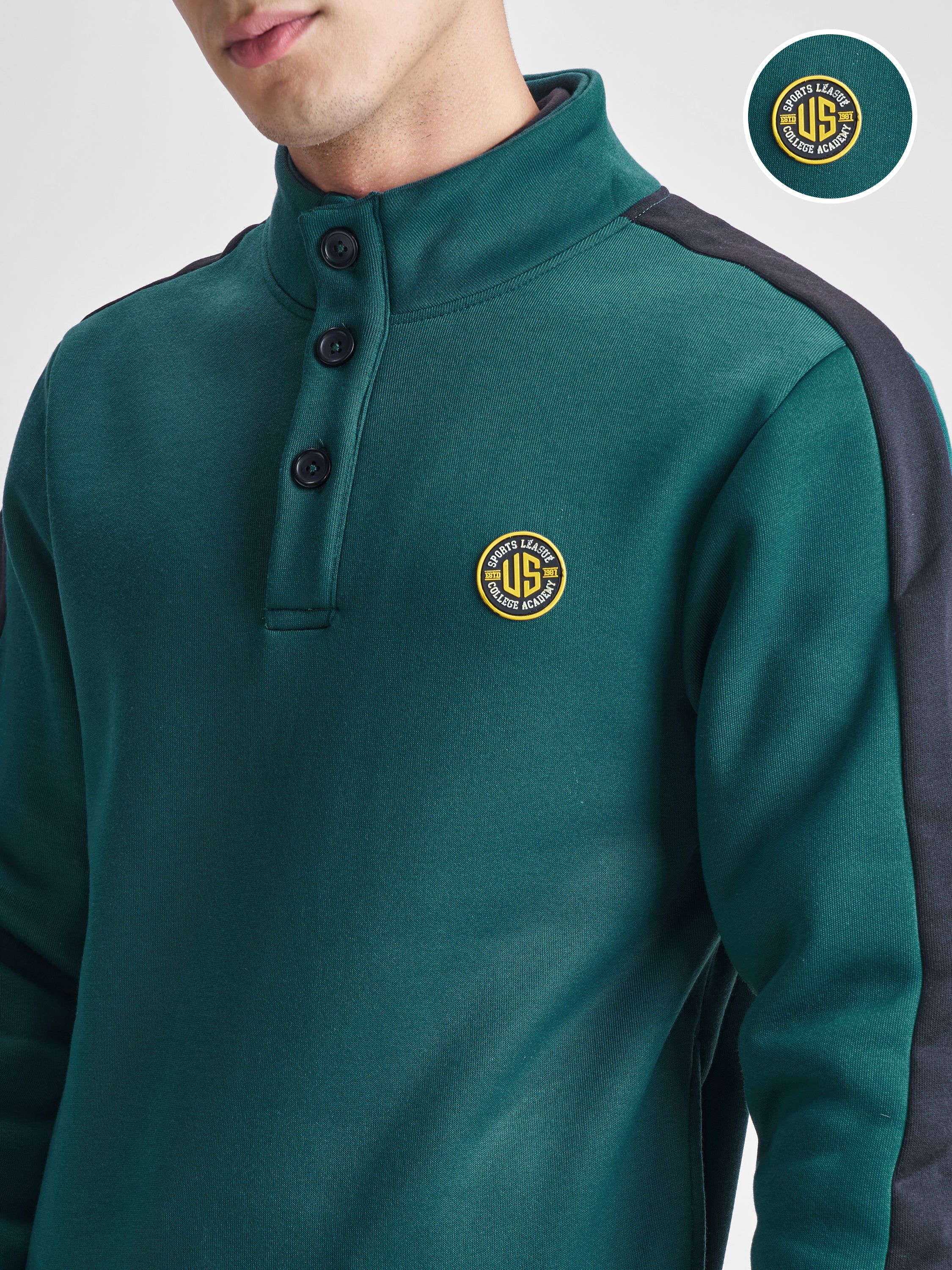 Highlander Men Green High Neck Pullover Sweatshirt - Green - Image 5
