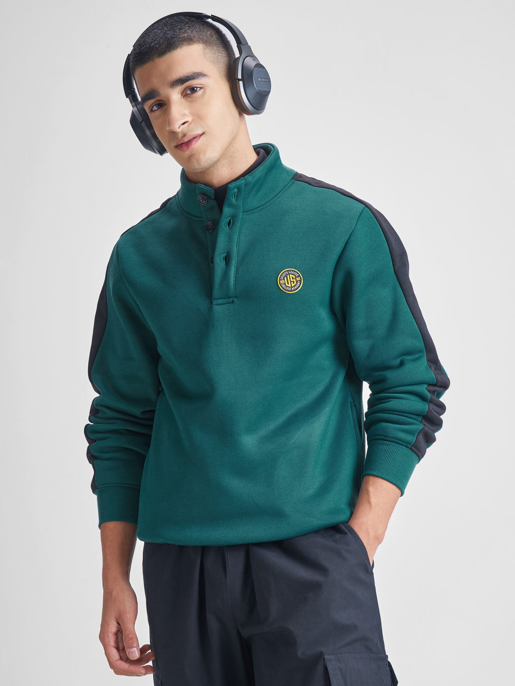 Highlander Men Green High Neck Pullover Sweatshirt - Green - Image 6