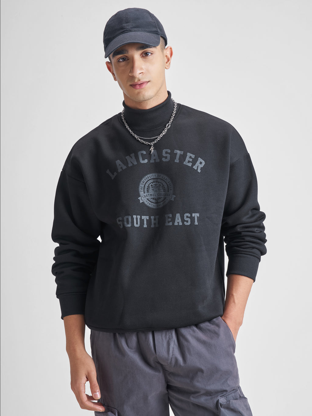 Highlander Men Black High Neck Pullover Sweatshirt - Black - Image 1