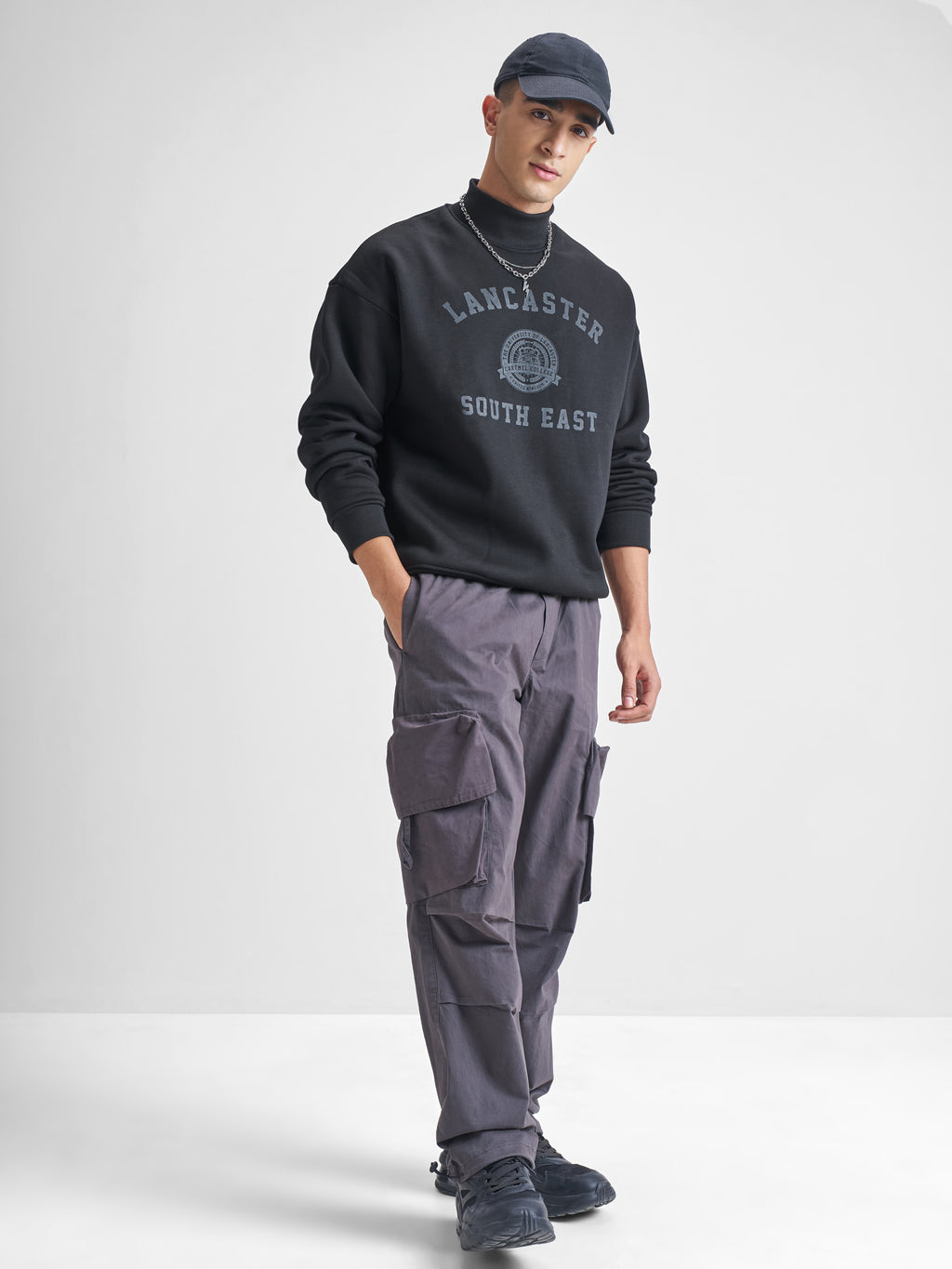 Highlander Men Black High Neck Pullover Sweatshirt - Black - Image 2