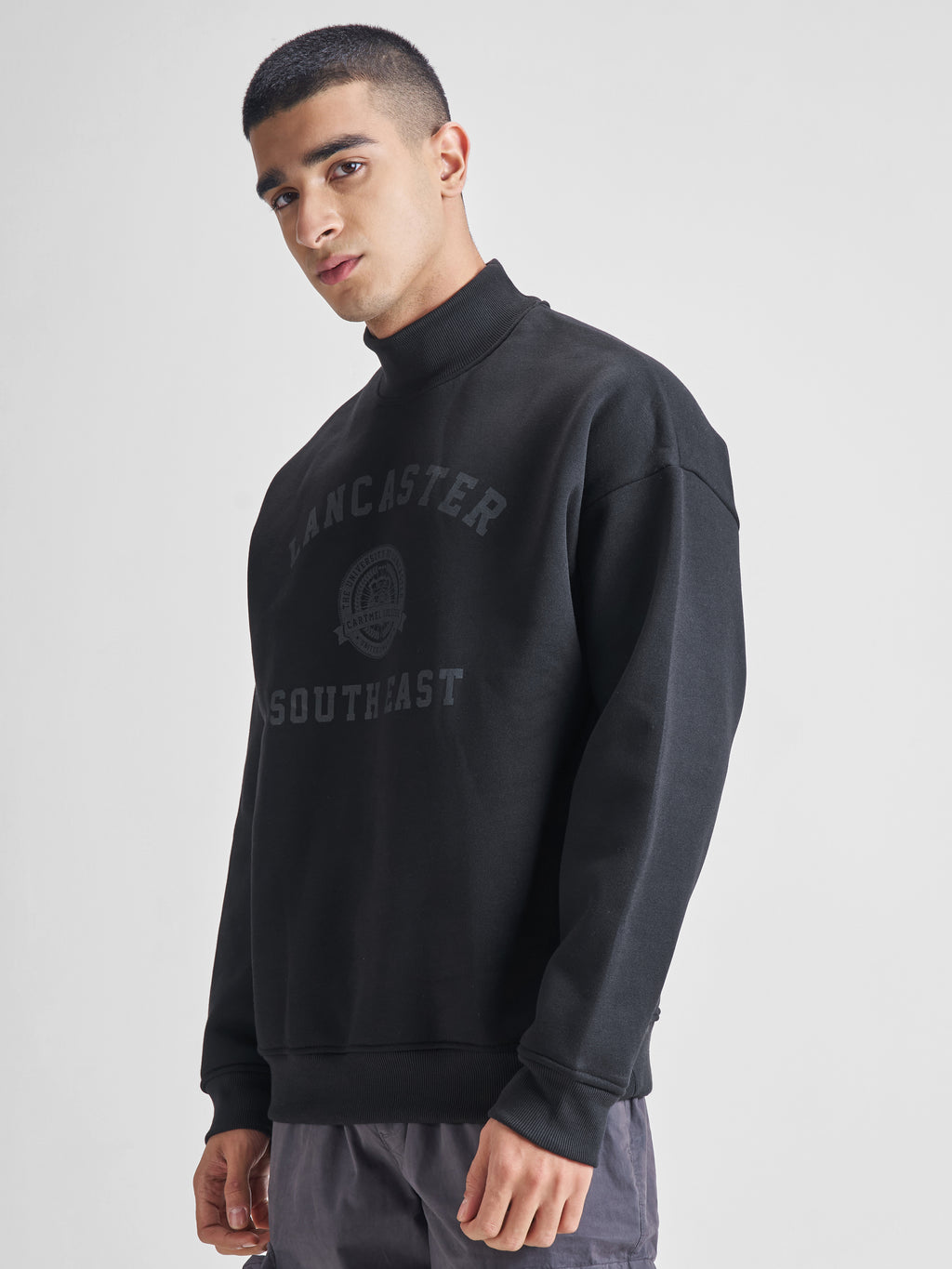 Highlander Men Black High Neck Pullover Sweatshirt - Black - Image 4