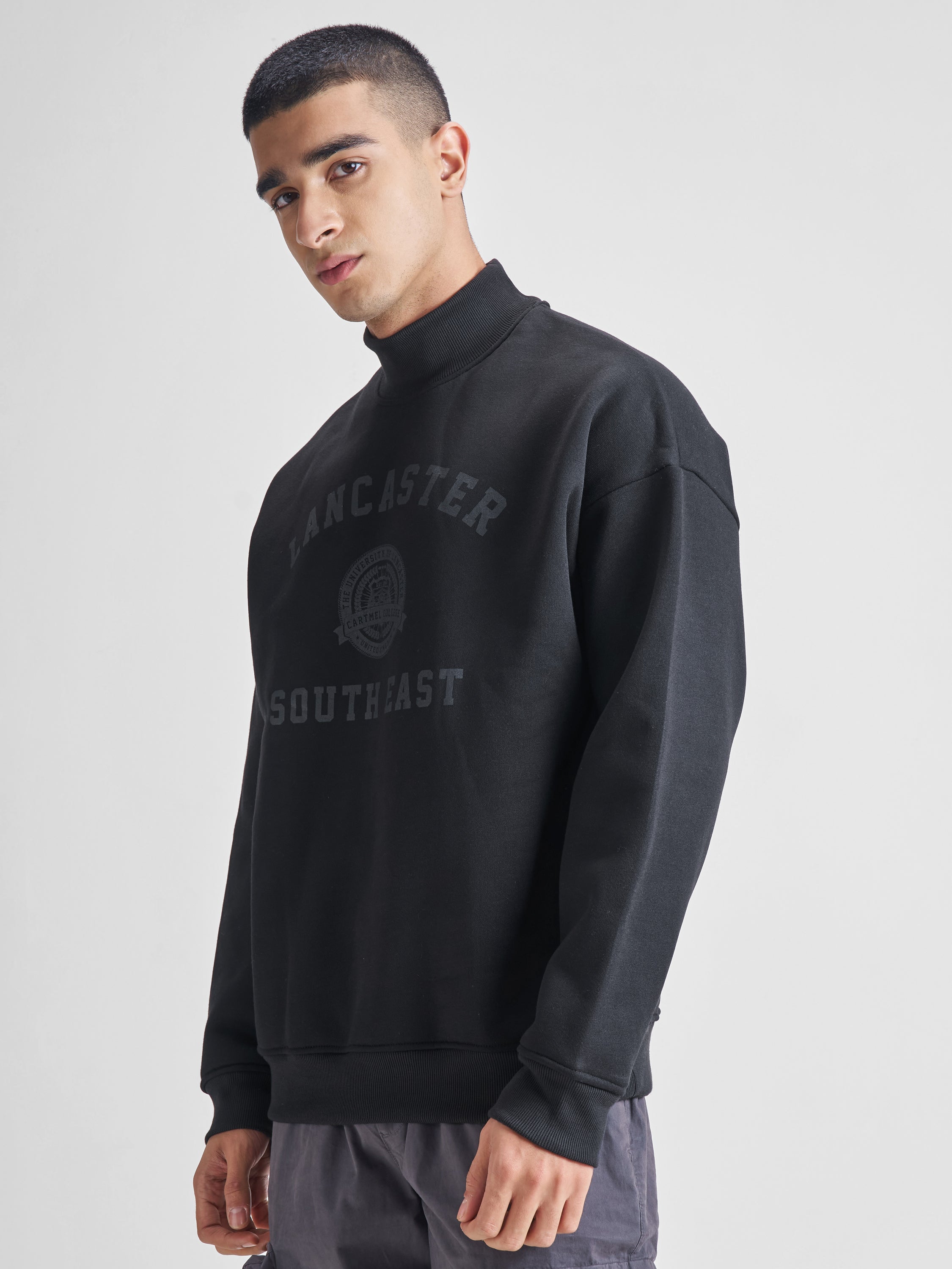 Highlander Men Black High Neck Pullover Sweatshirt - Black - Image 4