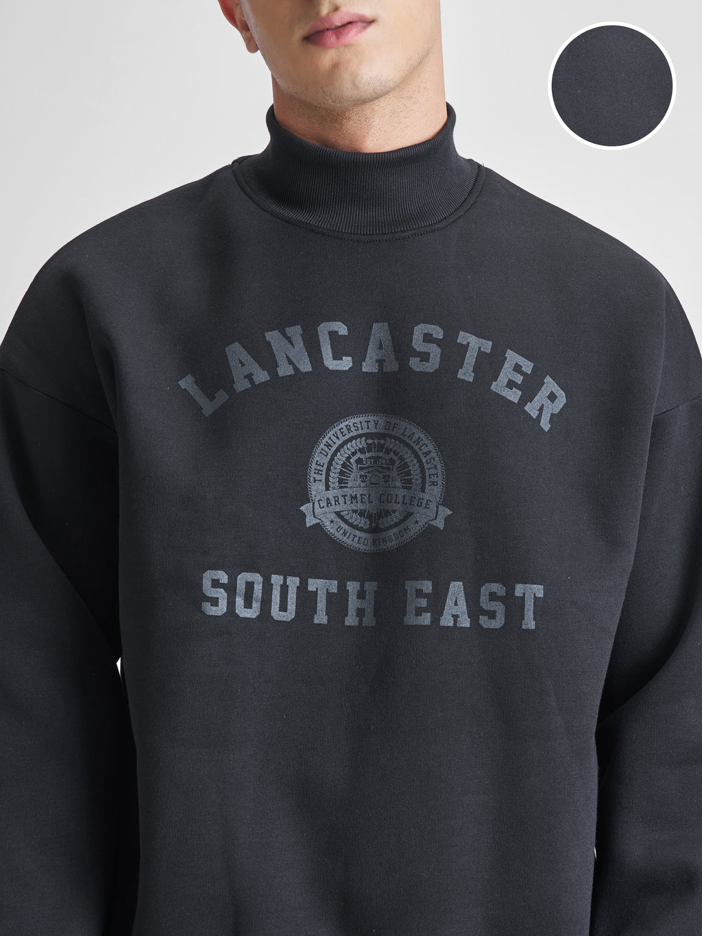 Highlander Men Black High Neck Pullover Sweatshirt - Black - Image 5