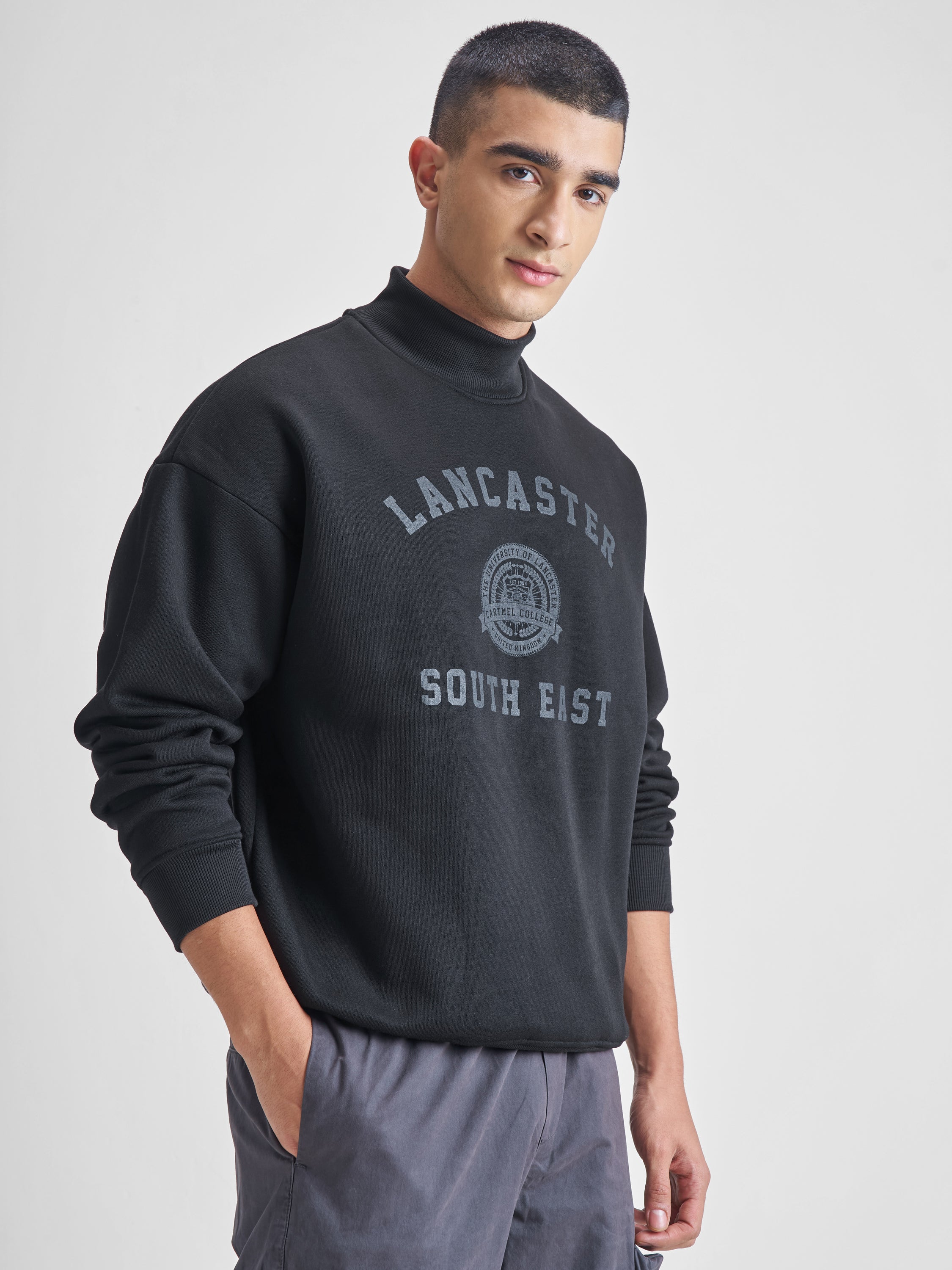 Highlander Men Black High Neck Pullover Sweatshirt - Black - Image 6