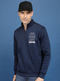 Highlander Men Navy Blue High Neck Pullover Sweatshirt - Navy Blue - Image 1