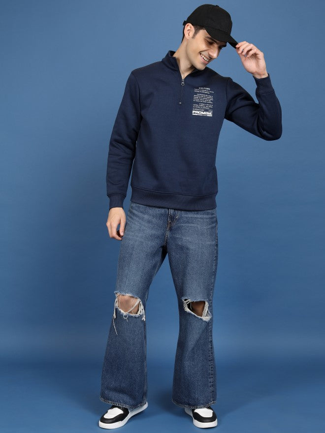 Highlander Men Navy Blue High Neck Pullover Sweatshirt - Navy Blue - Image 2