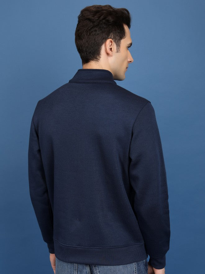 Highlander Men Navy Blue High Neck Pullover Sweatshirt - Navy Blue - Image 3