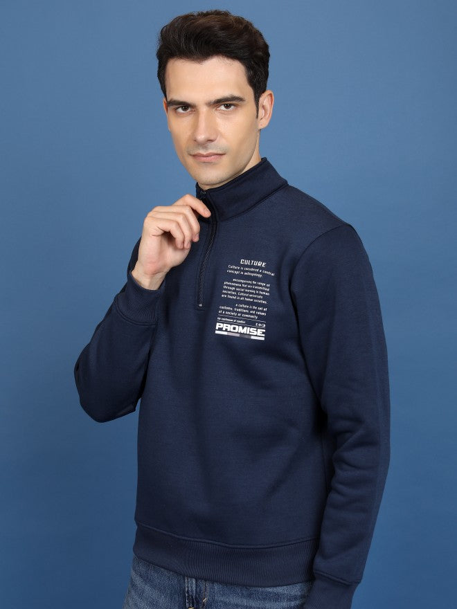 Highlander Men Navy Blue High Neck Pullover Sweatshirt - Navy Blue - Image 4