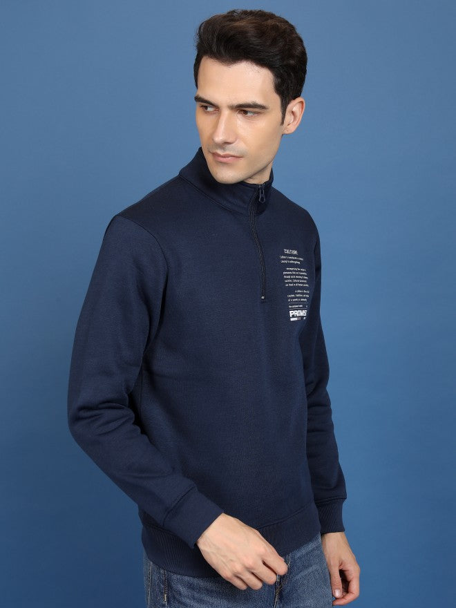 Highlander Men Navy Blue High Neck Pullover Sweatshirt - Navy Blue - Image 6