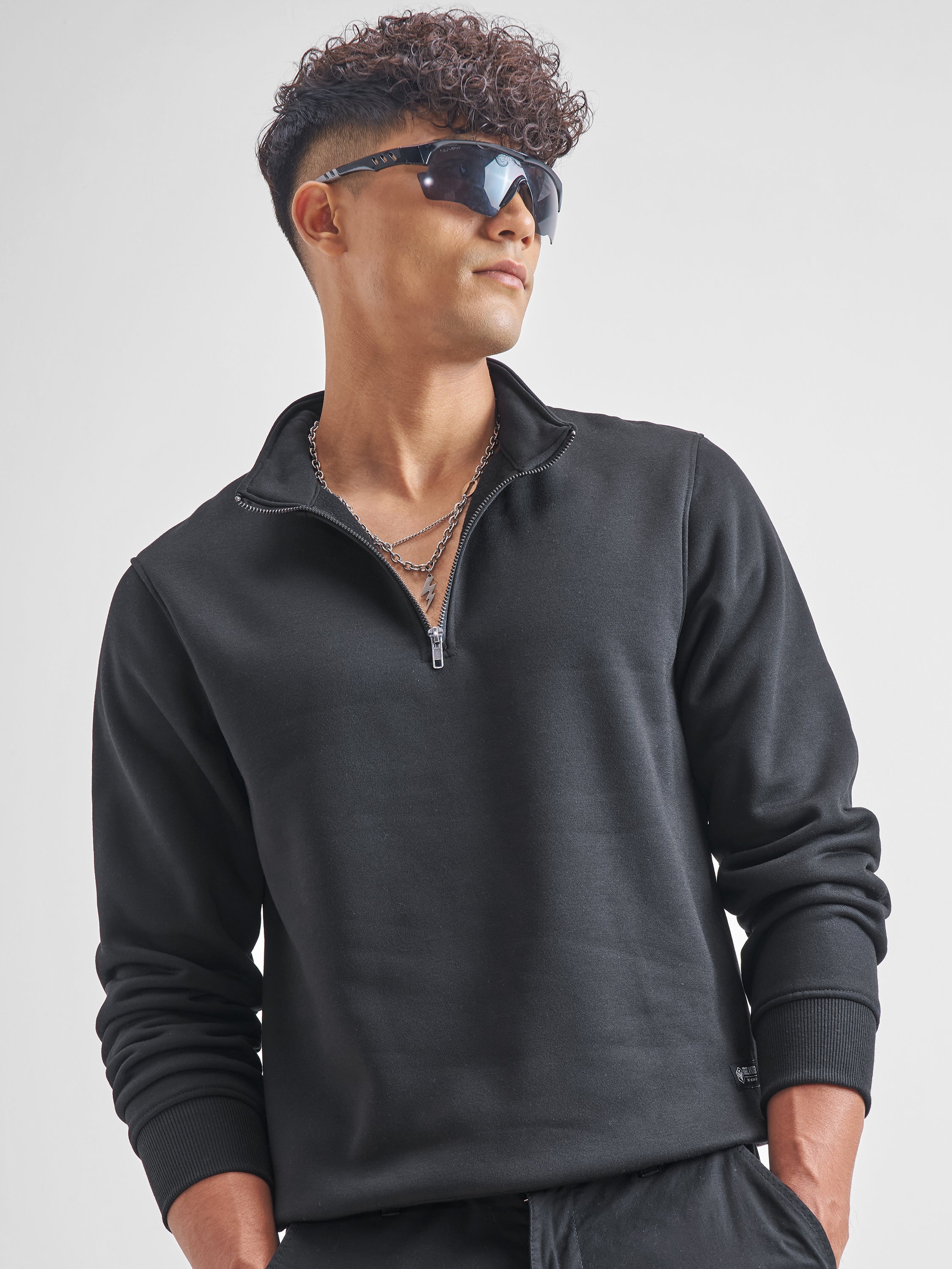 Highlander Men Black Mock Collar Pullover Sweatshirt - Black - Image 1