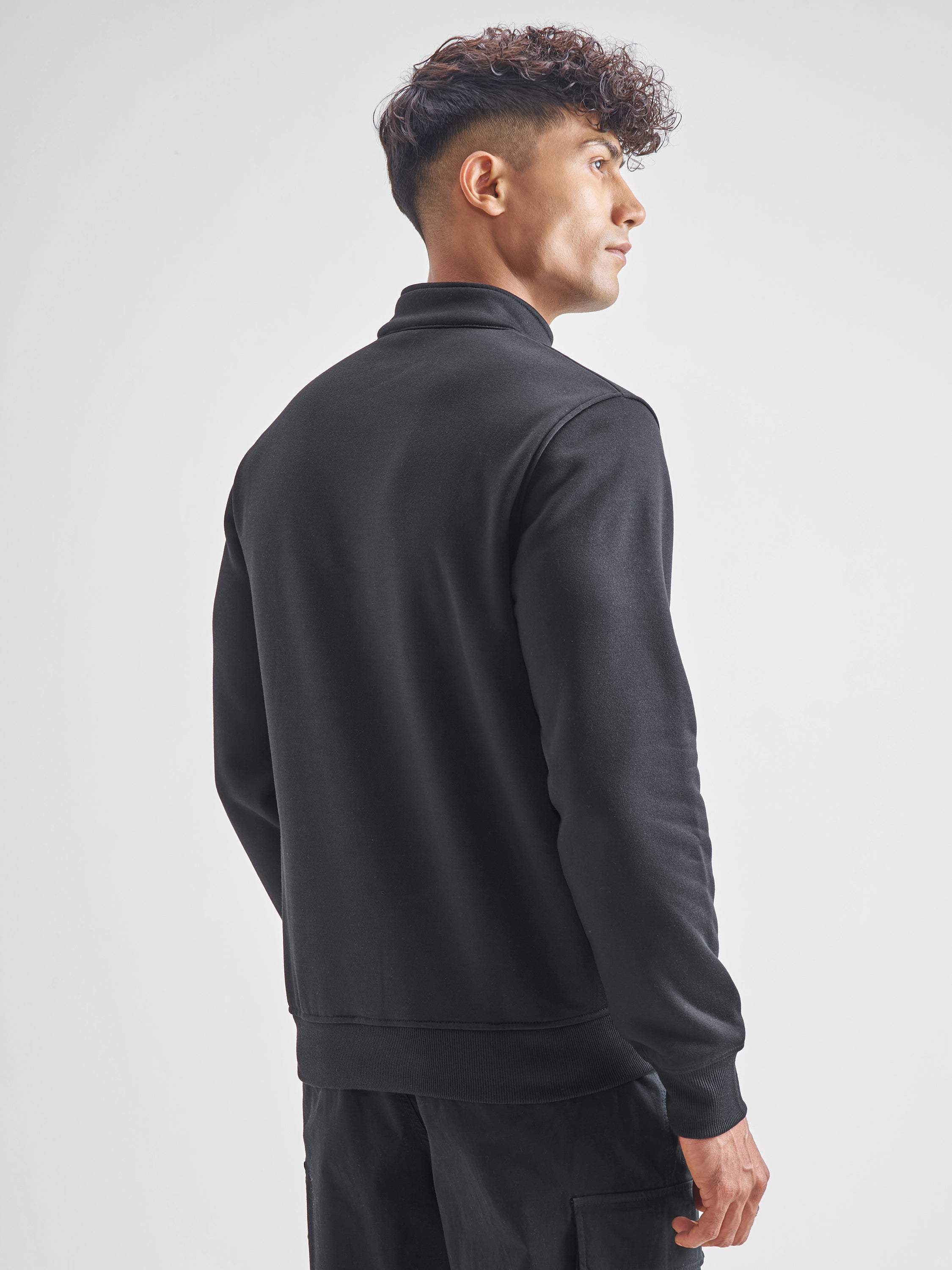 Highlander Men Black Mock Collar Pullover Sweatshirt - Black - Image 3