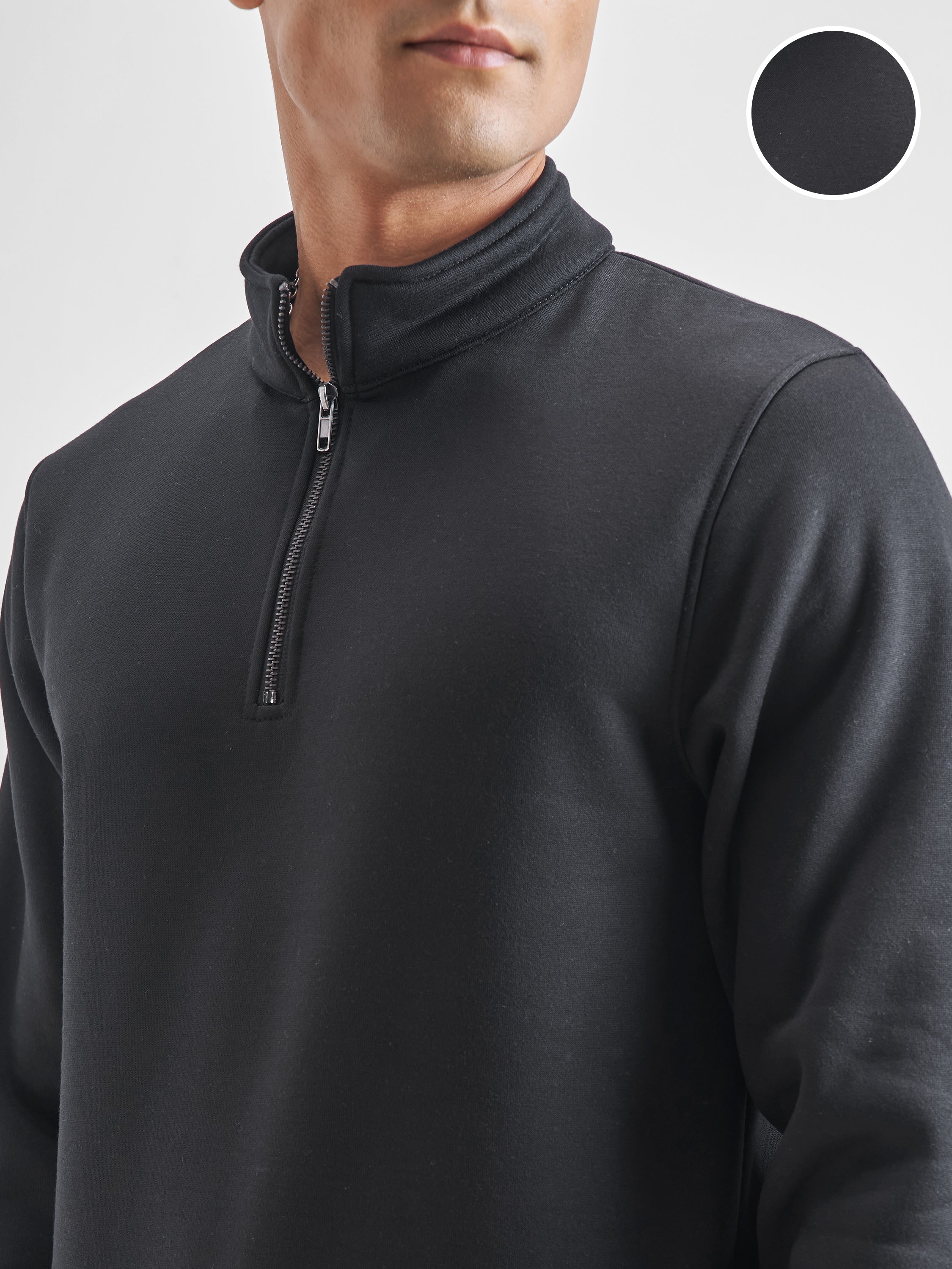 Highlander Men Black Mock Collar Pullover Sweatshirt - Black - Image 5