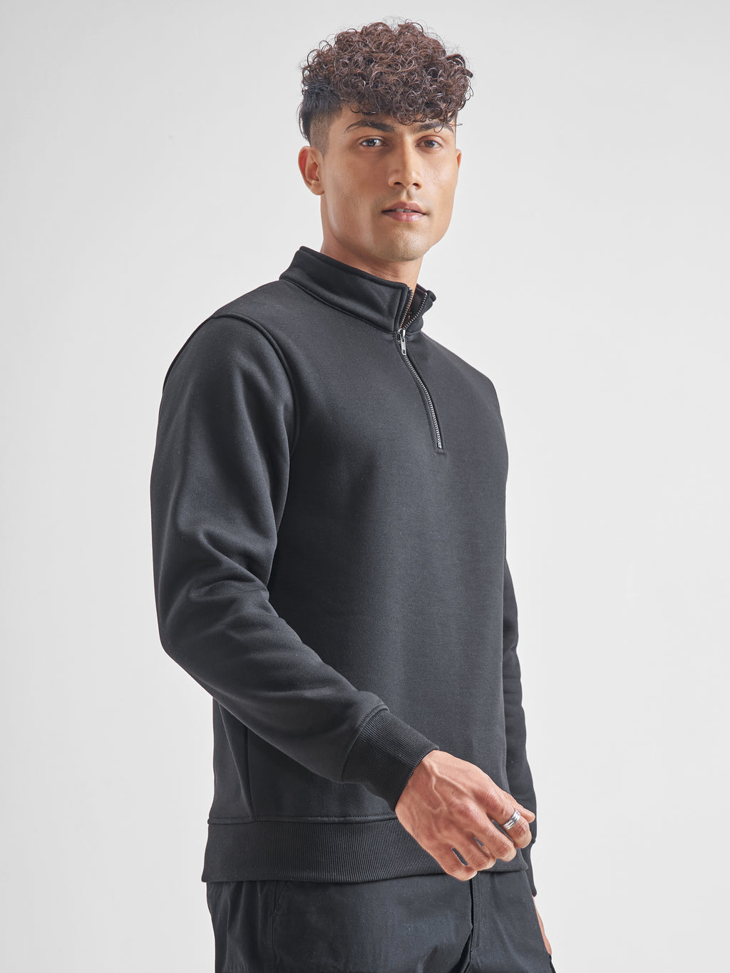 Highlander Men Black Mock Collar Pullover Sweatshirt - Black - Image 6