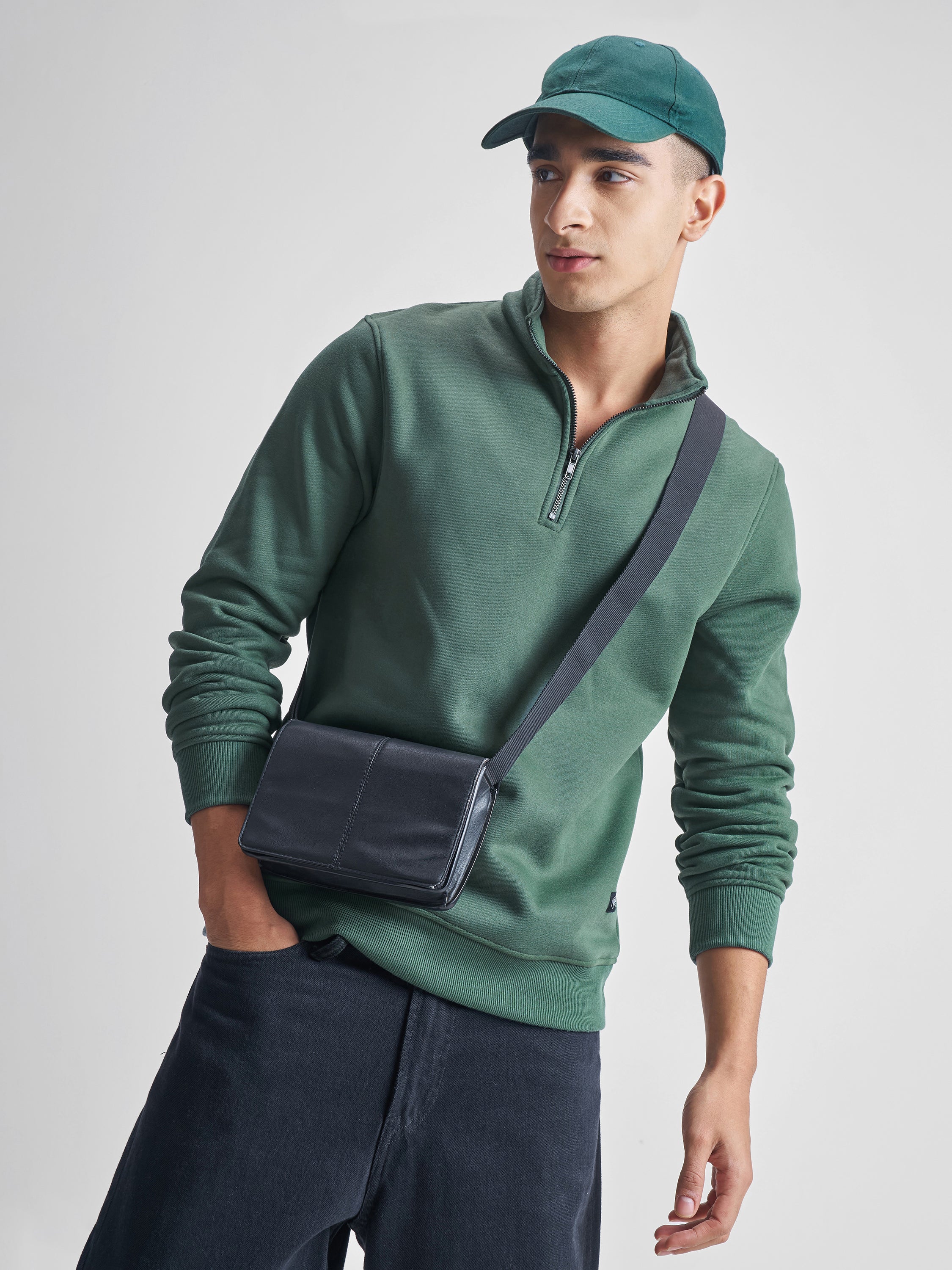 Highlander Men Green Mock Collar Pullover Sweatshirt - Green - Image 1