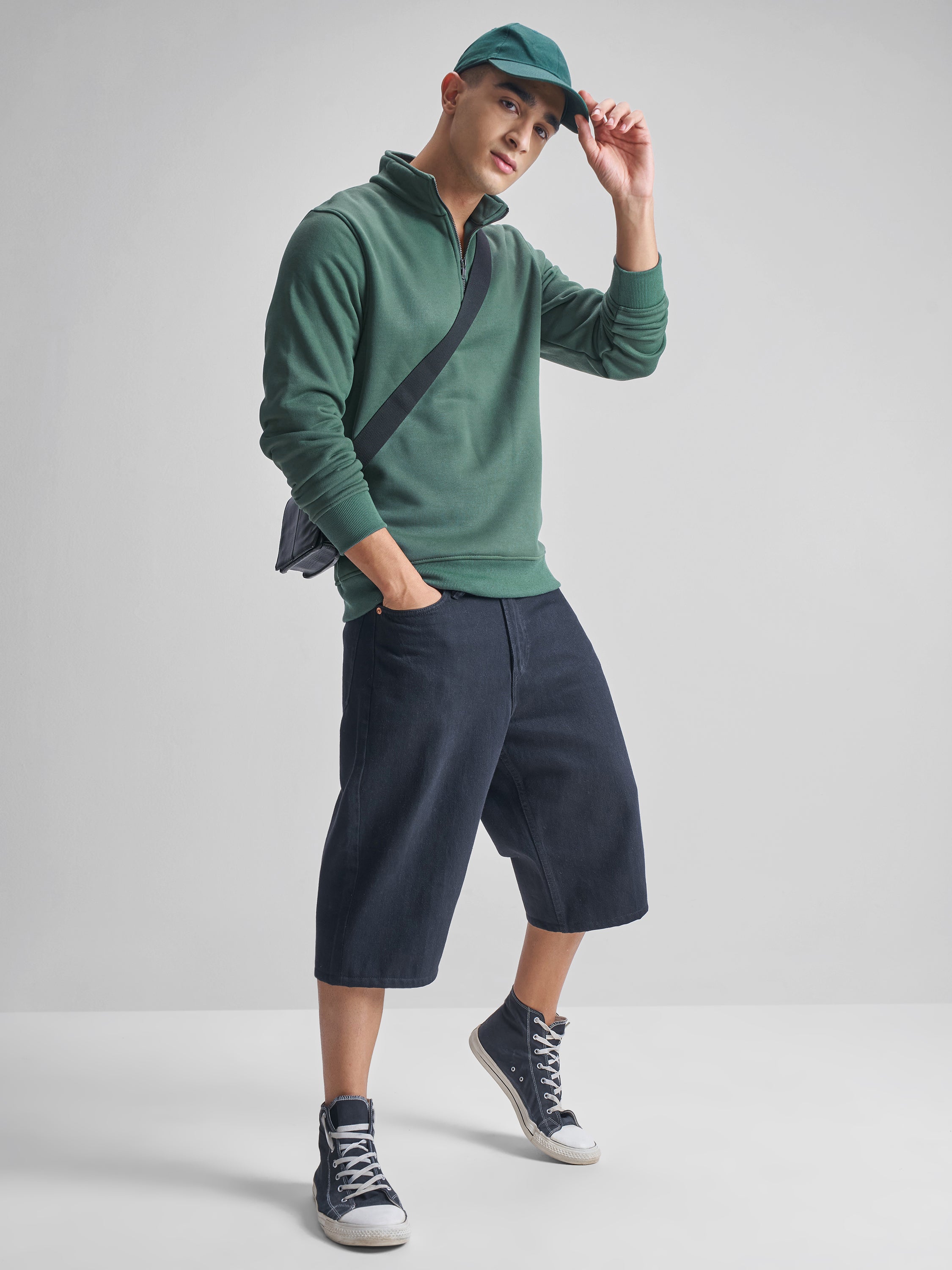 Highlander Men Green Mock Collar Pullover Sweatshirt - Green - Image 2