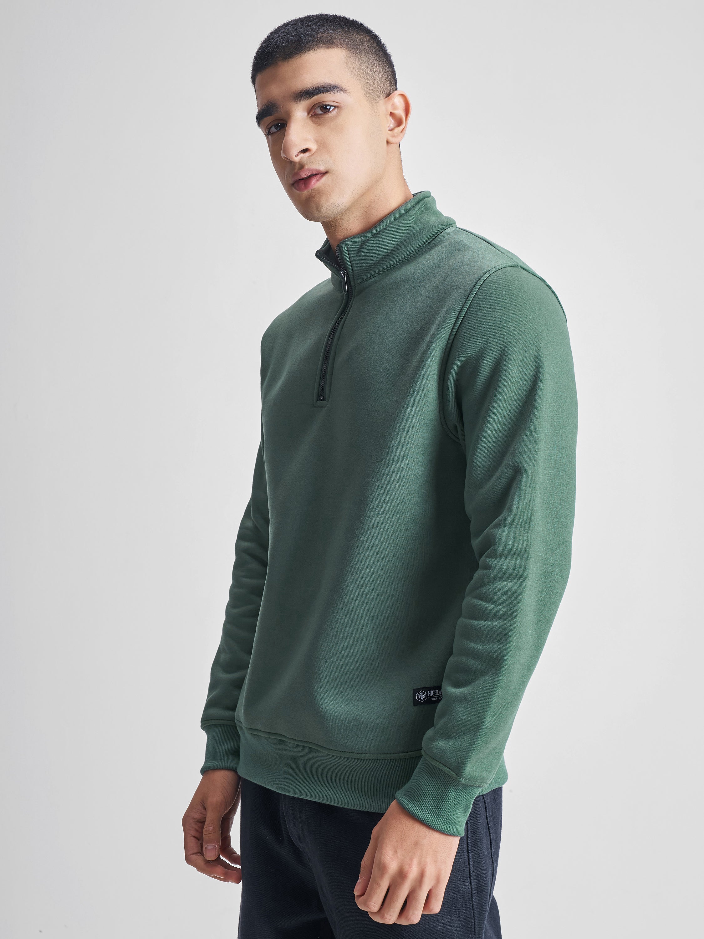 Highlander Men Green Mock Collar Pullover Sweatshirt - Green - Image 4