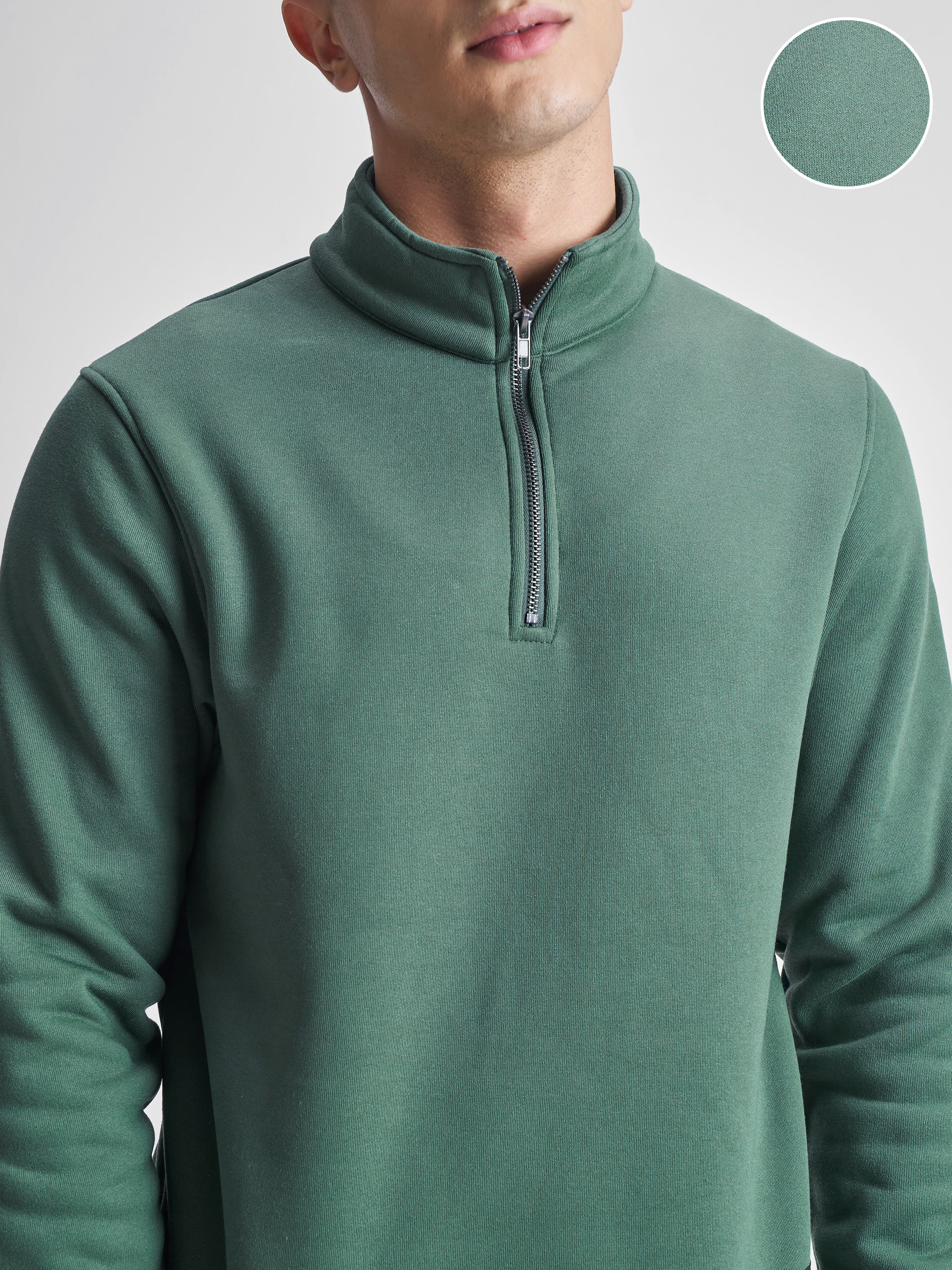 Highlander Men Green Mock Collar Pullover Sweatshirt - Green - Image 5