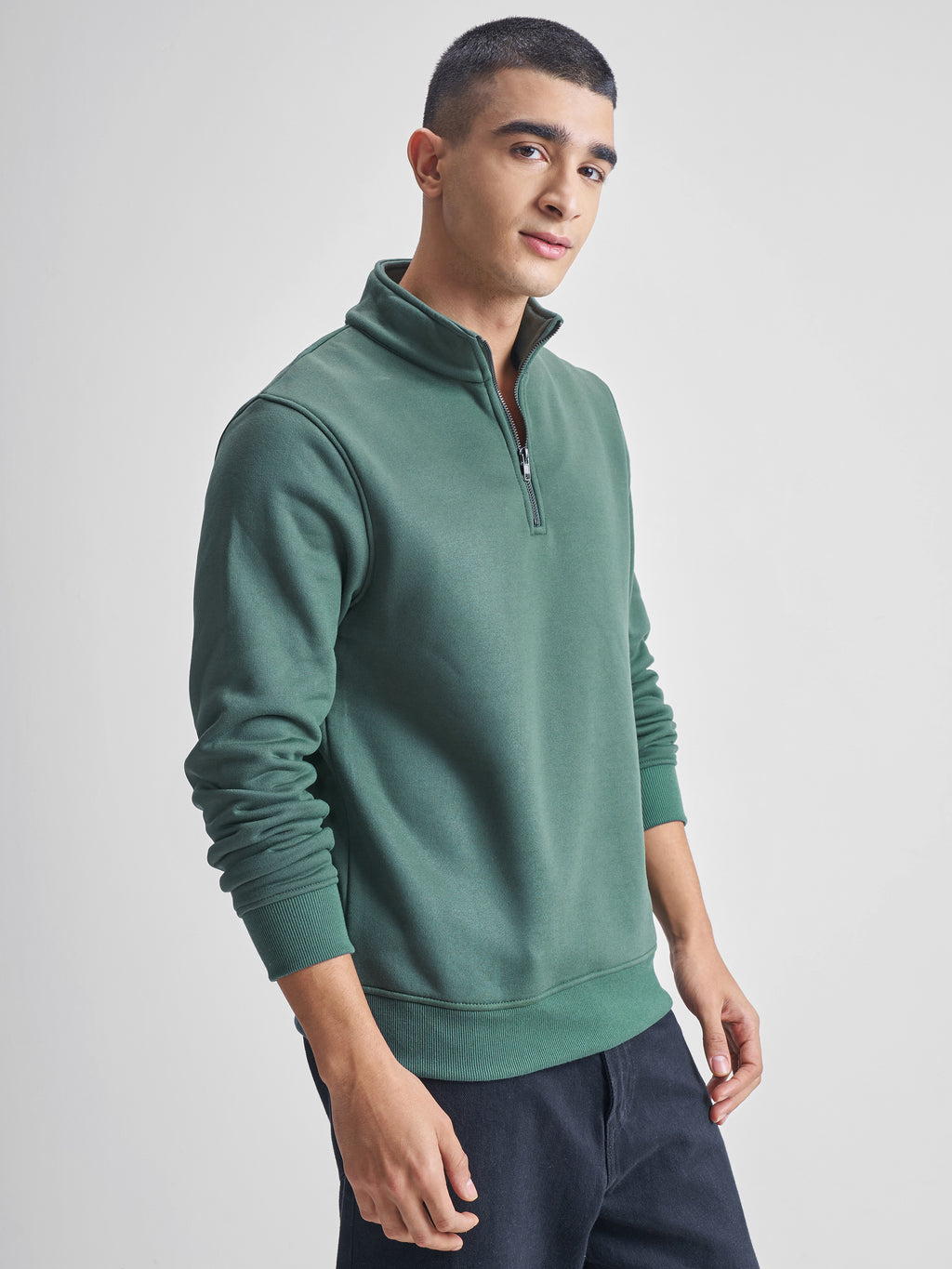 Highlander Men Green Mock Collar Pullover Sweatshirt - Green - Image 6