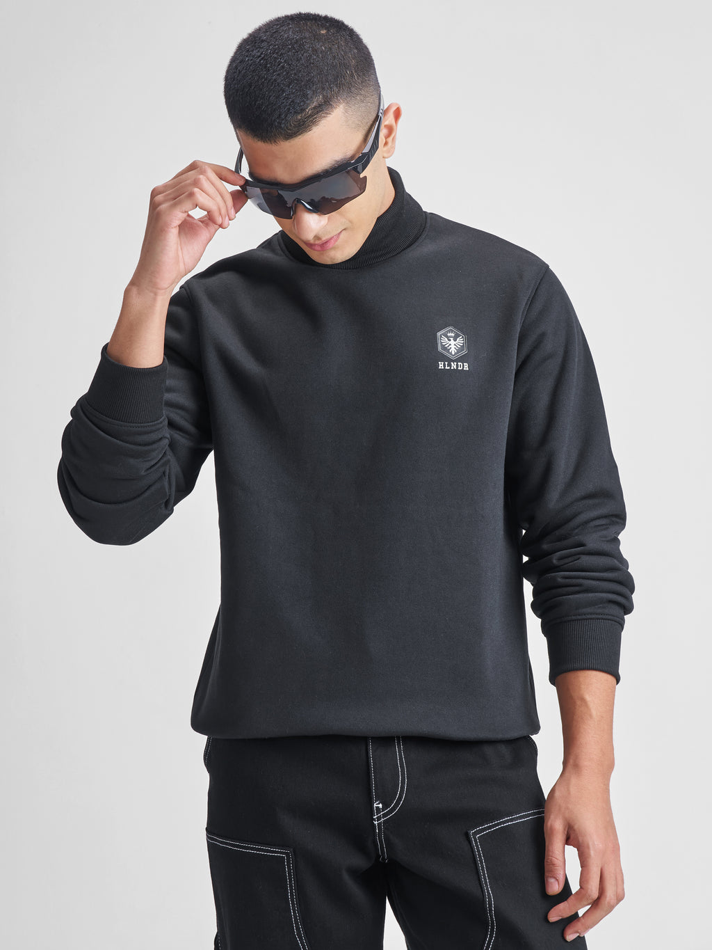 Highlander Men Black Turtle Neck Pullover Sweatshirt - Black - Image 1