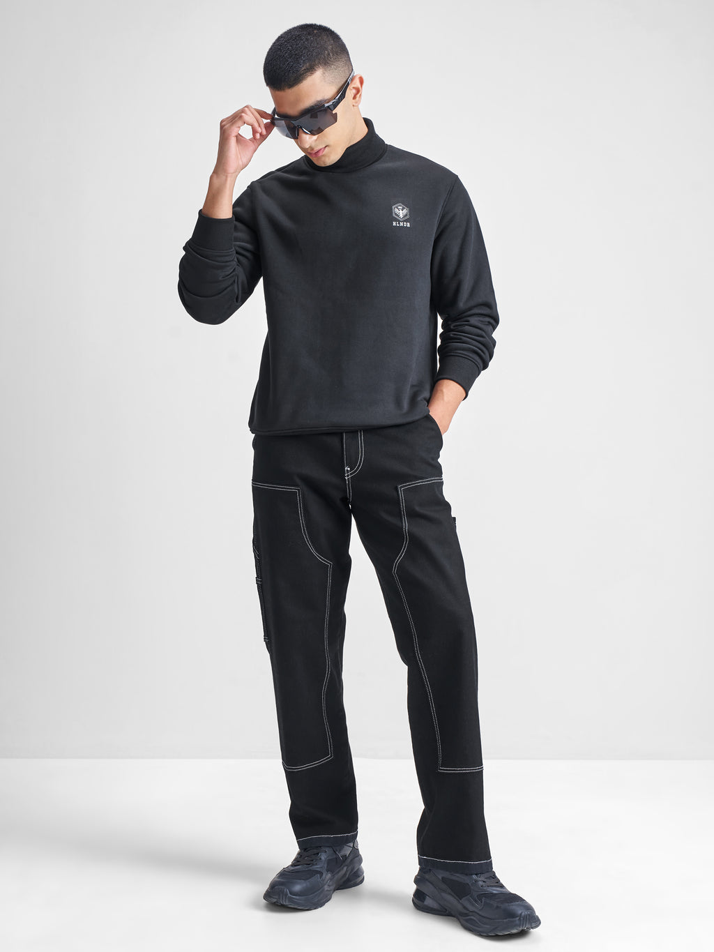 Highlander Men Black Turtle Neck Pullover Sweatshirt - Black - Image 2