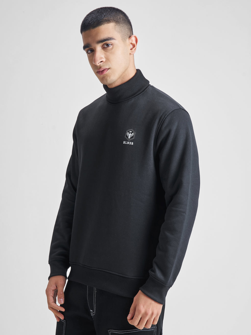Highlander Men Black Turtle Neck Pullover Sweatshirt - Black - Image 4
