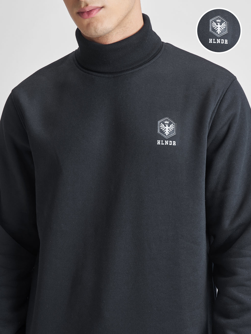 Highlander Men Black Turtle Neck Pullover Sweatshirt - Black - Image 5