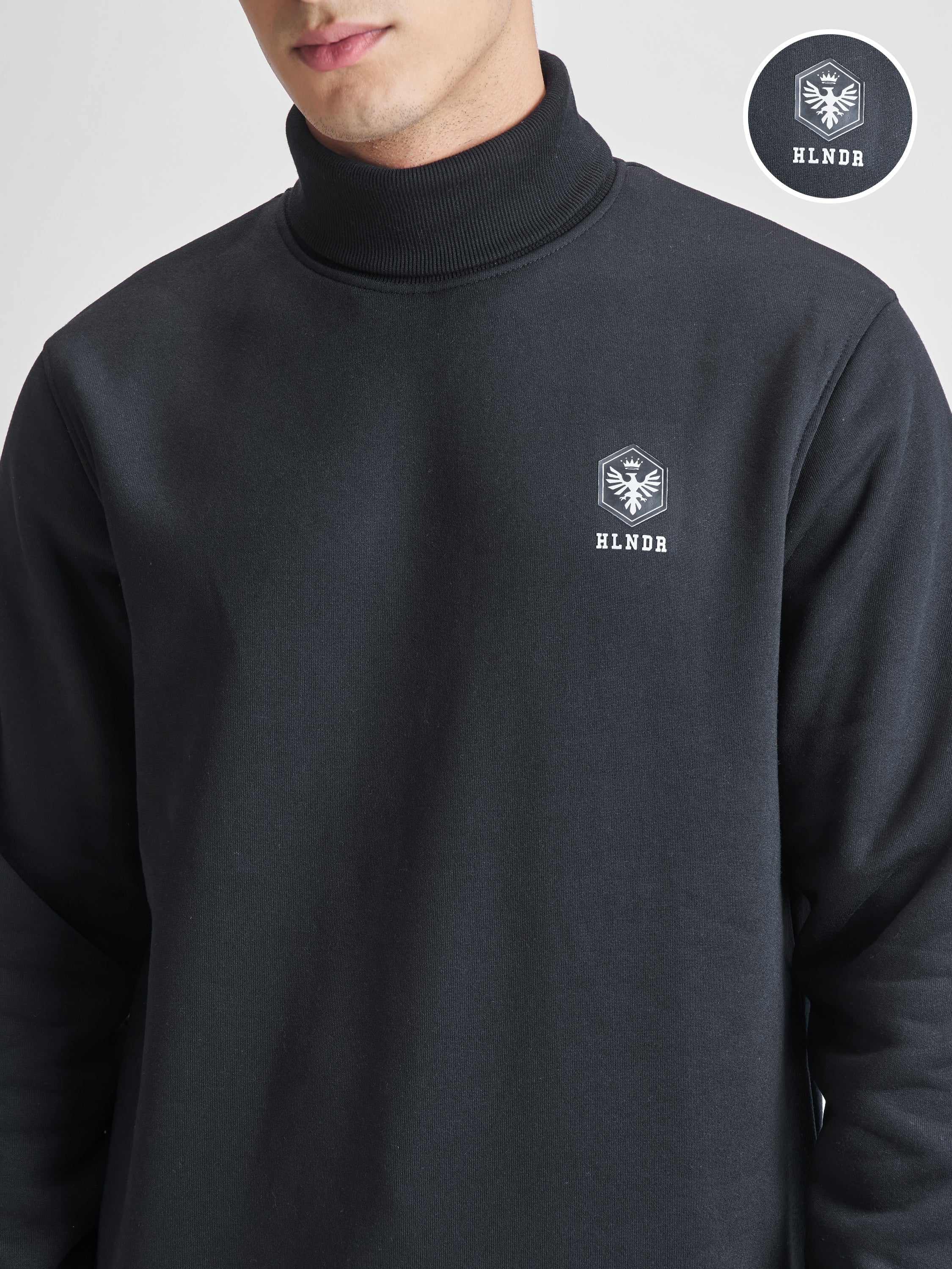 Highlander Men Black Turtle Neck Pullover Sweatshirt - Black - Image 5