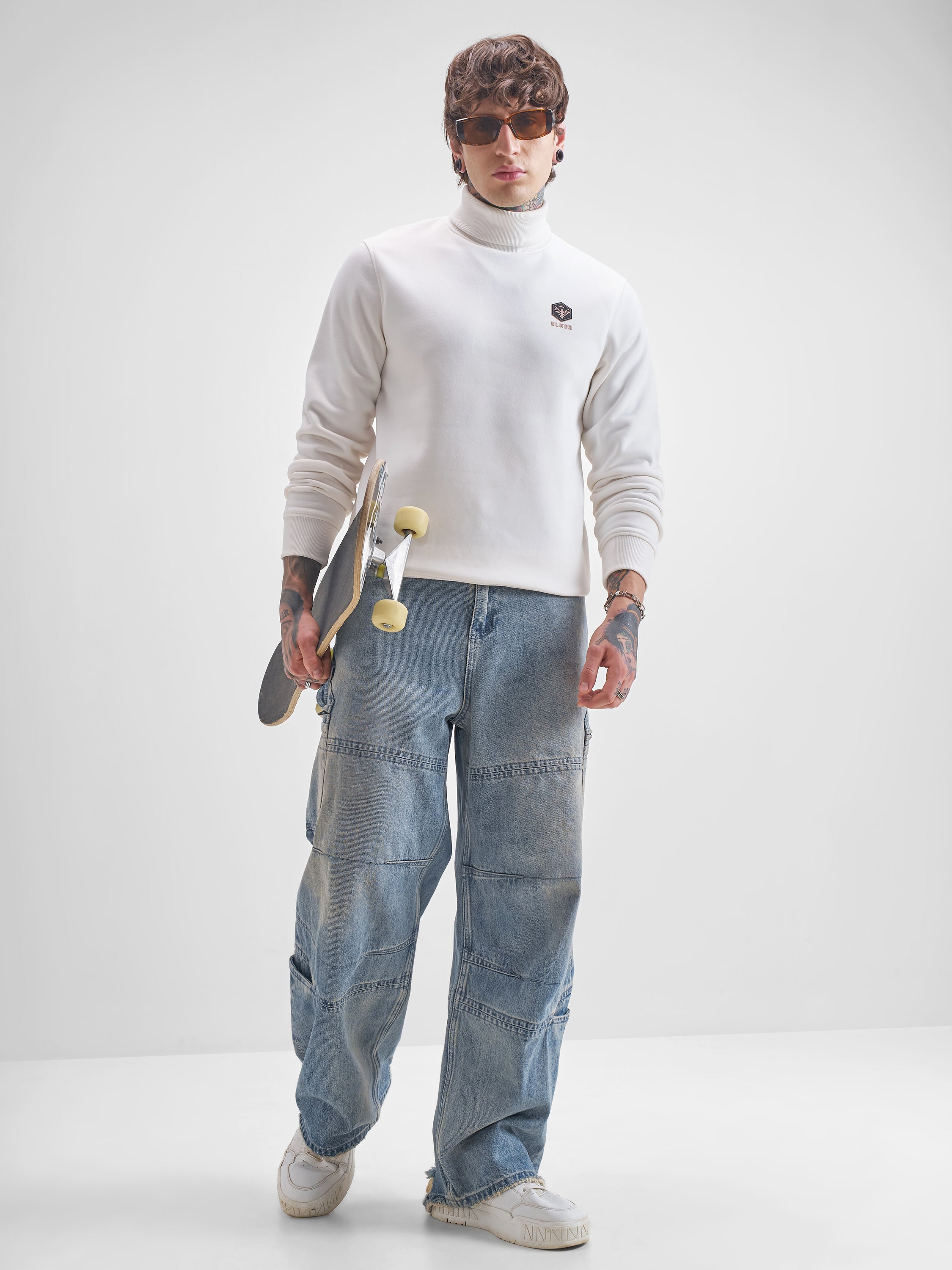 Highlander Men White Turtle Neck Pullover Sweatshirt - White - Image 2