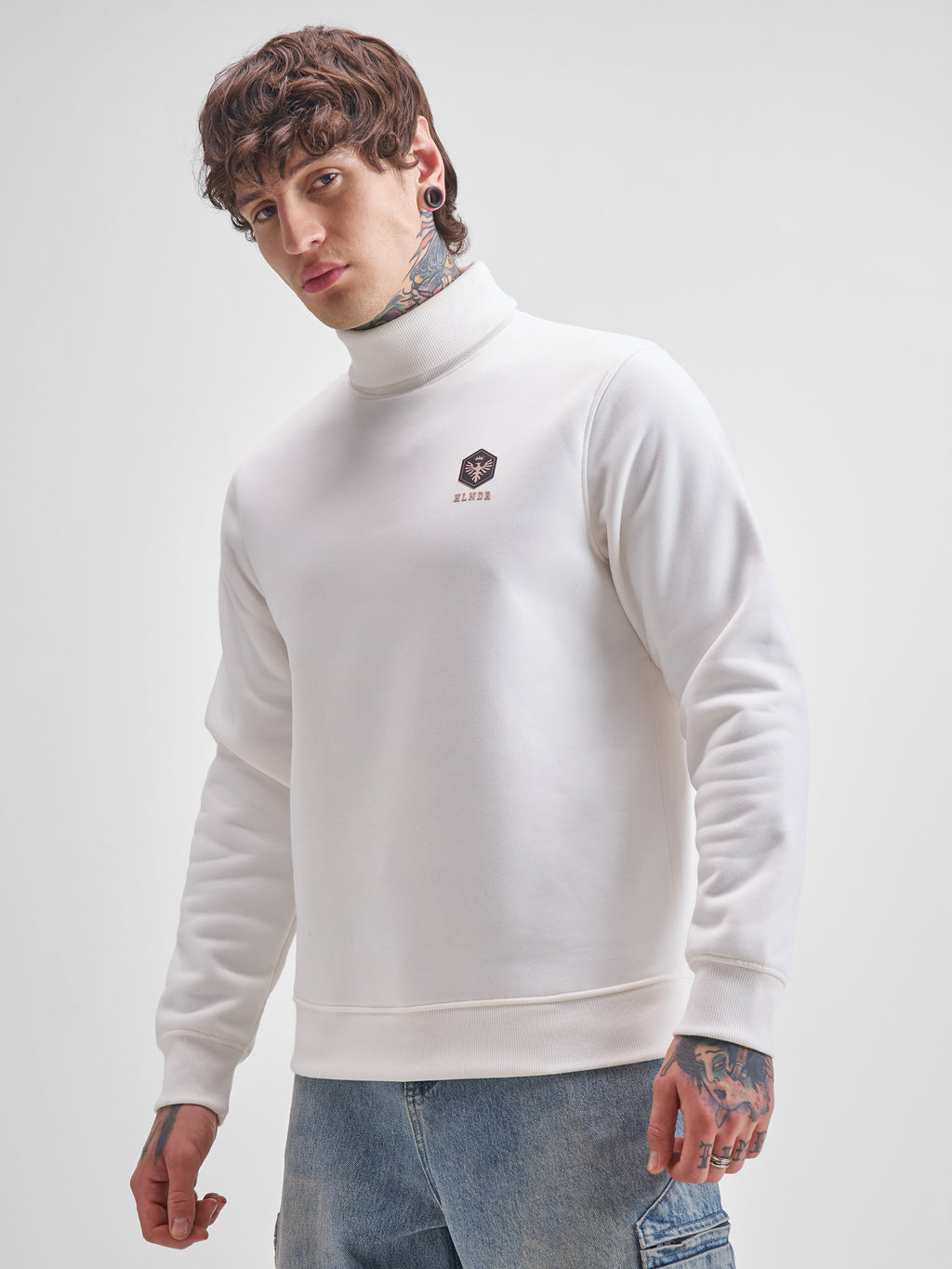 Highlander Men White Turtle Neck Pullover Sweatshirt - White - Image 4