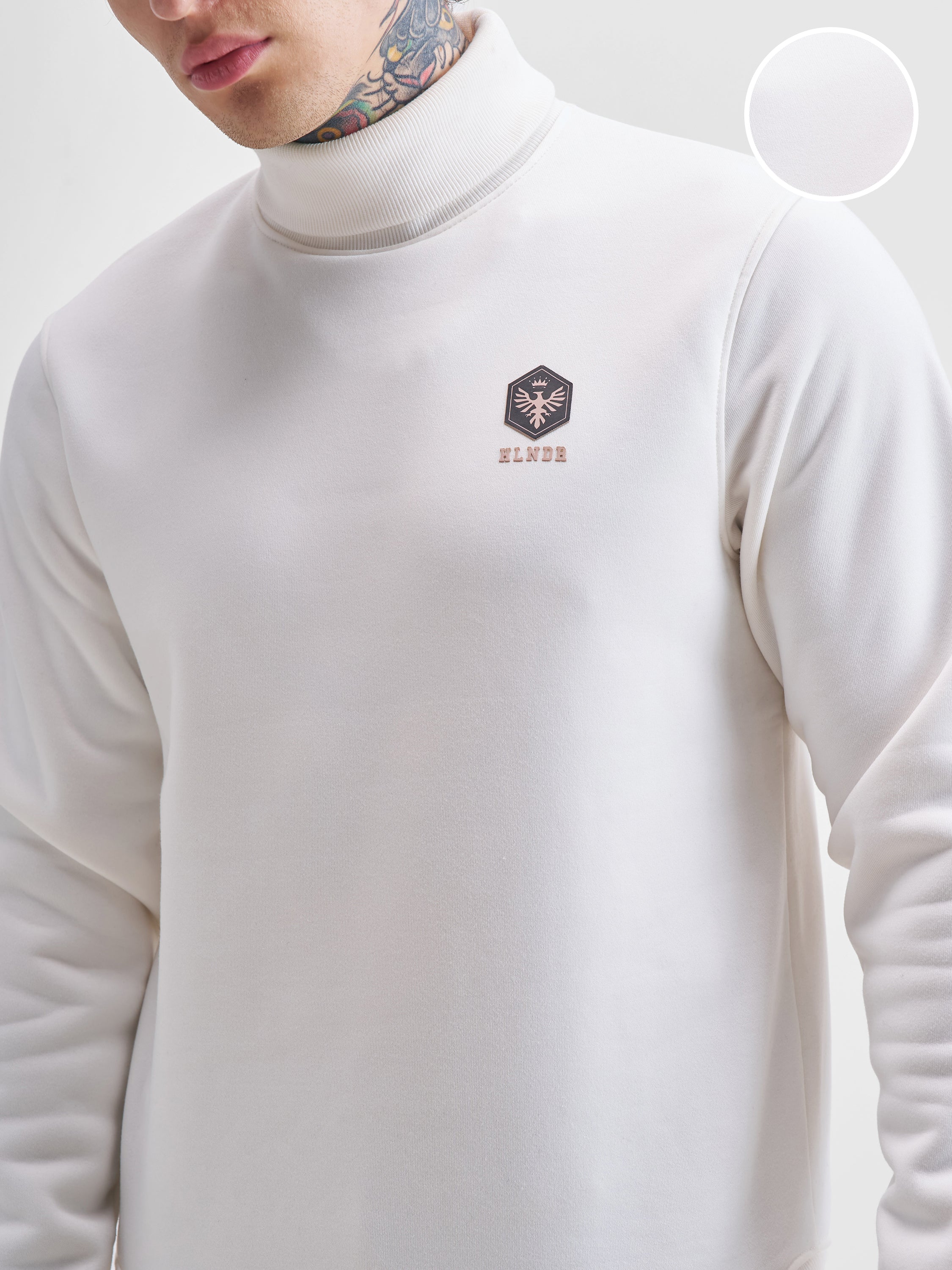 Highlander Men White Turtle Neck Pullover Sweatshirt - White - Image 5