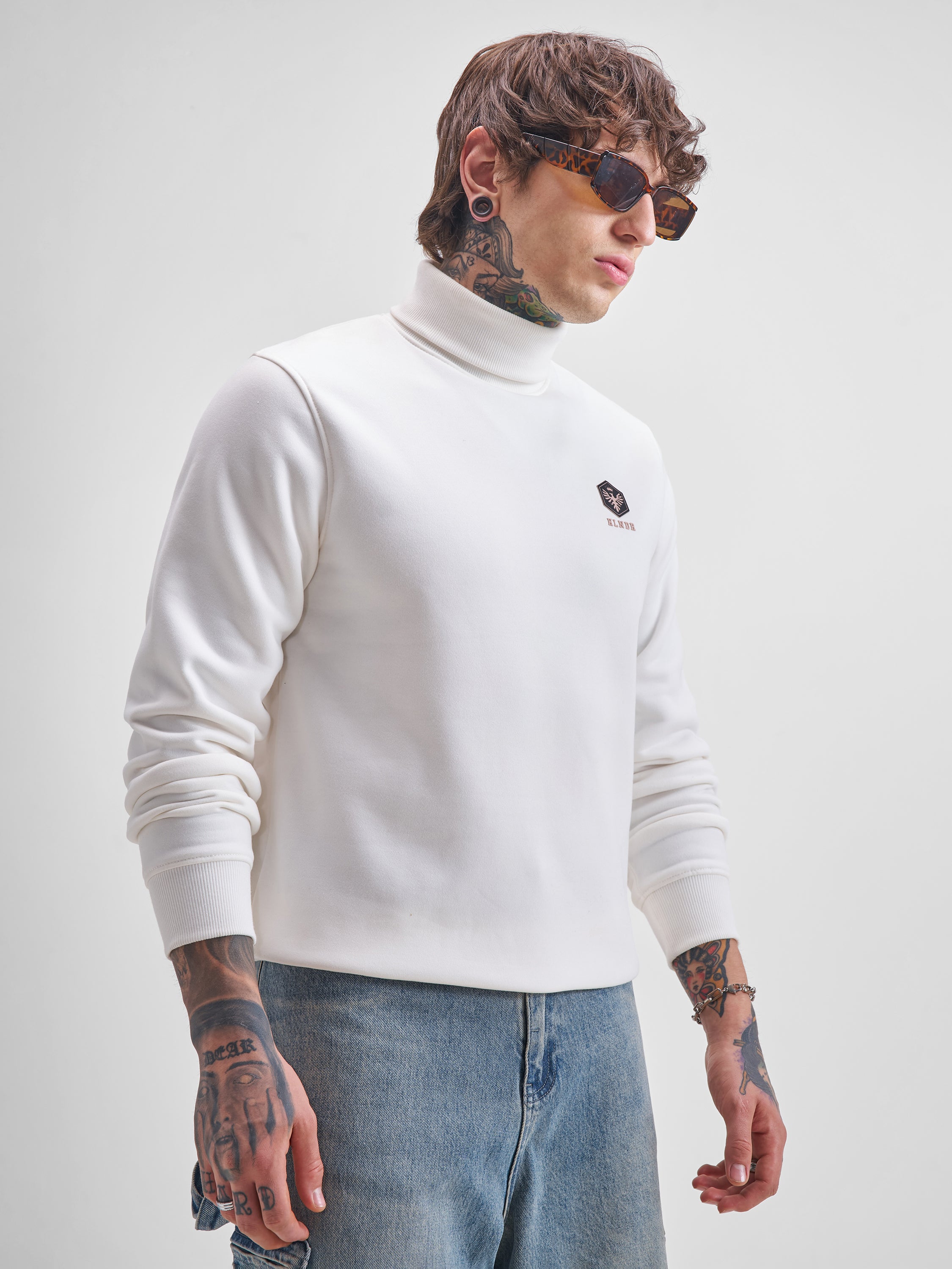 Highlander Men White Turtle Neck Pullover Sweatshirt - White - Image 6