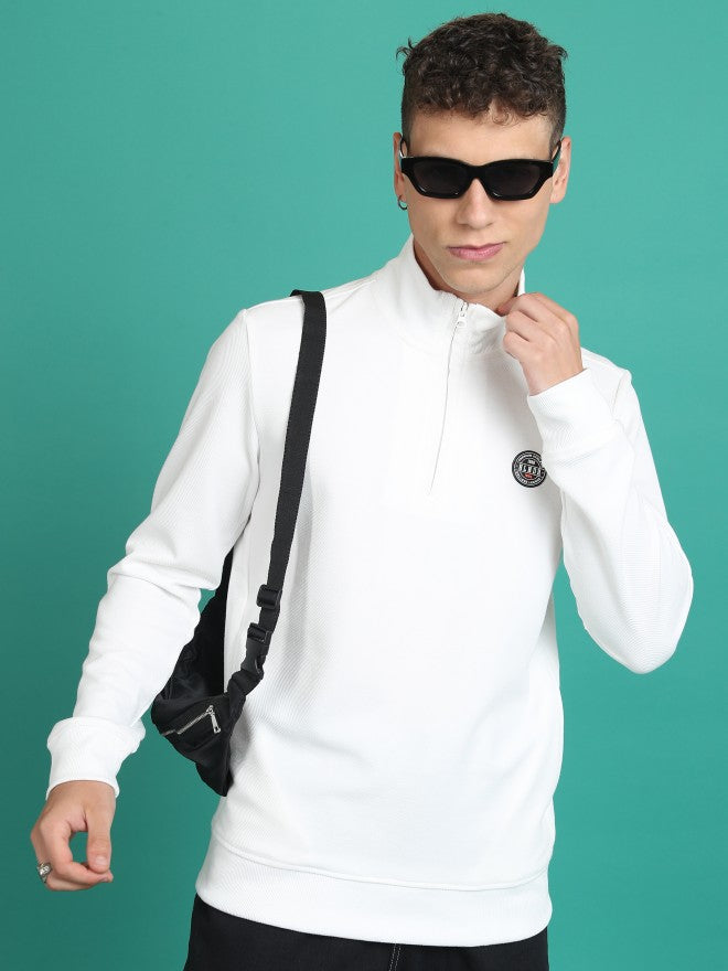 Highlander Men White High Neck Pullover Sweatshirt - White - Image 1