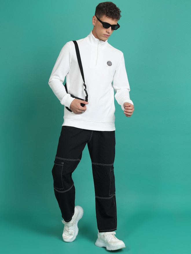 Highlander Men White High Neck Pullover Sweatshirt - White - Image 2