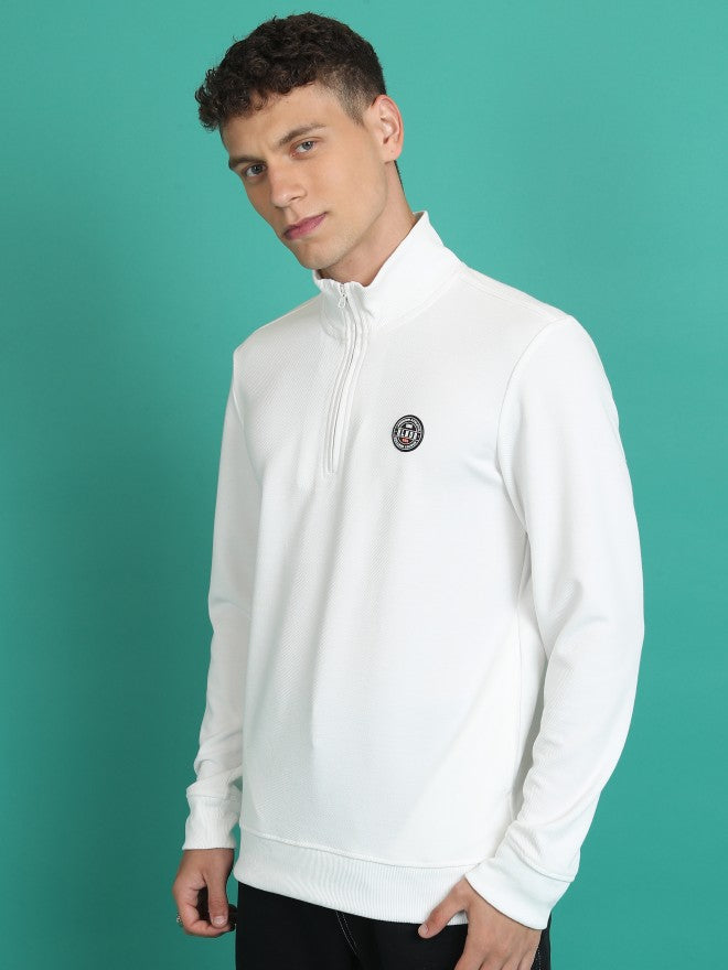 Highlander Men White High Neck Pullover Sweatshirt - White - Image 4