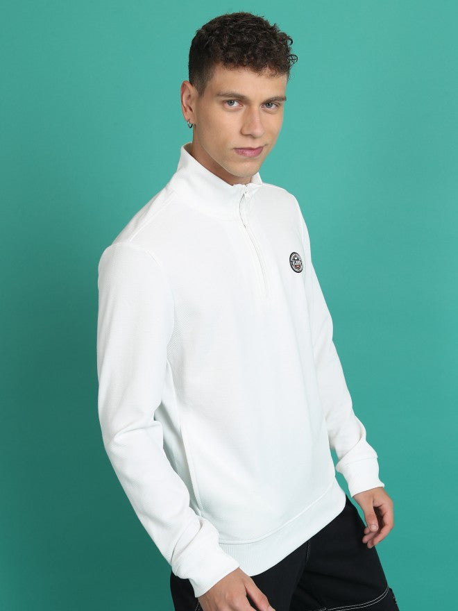Highlander Men White High Neck Pullover Sweatshirt - White - Image 6