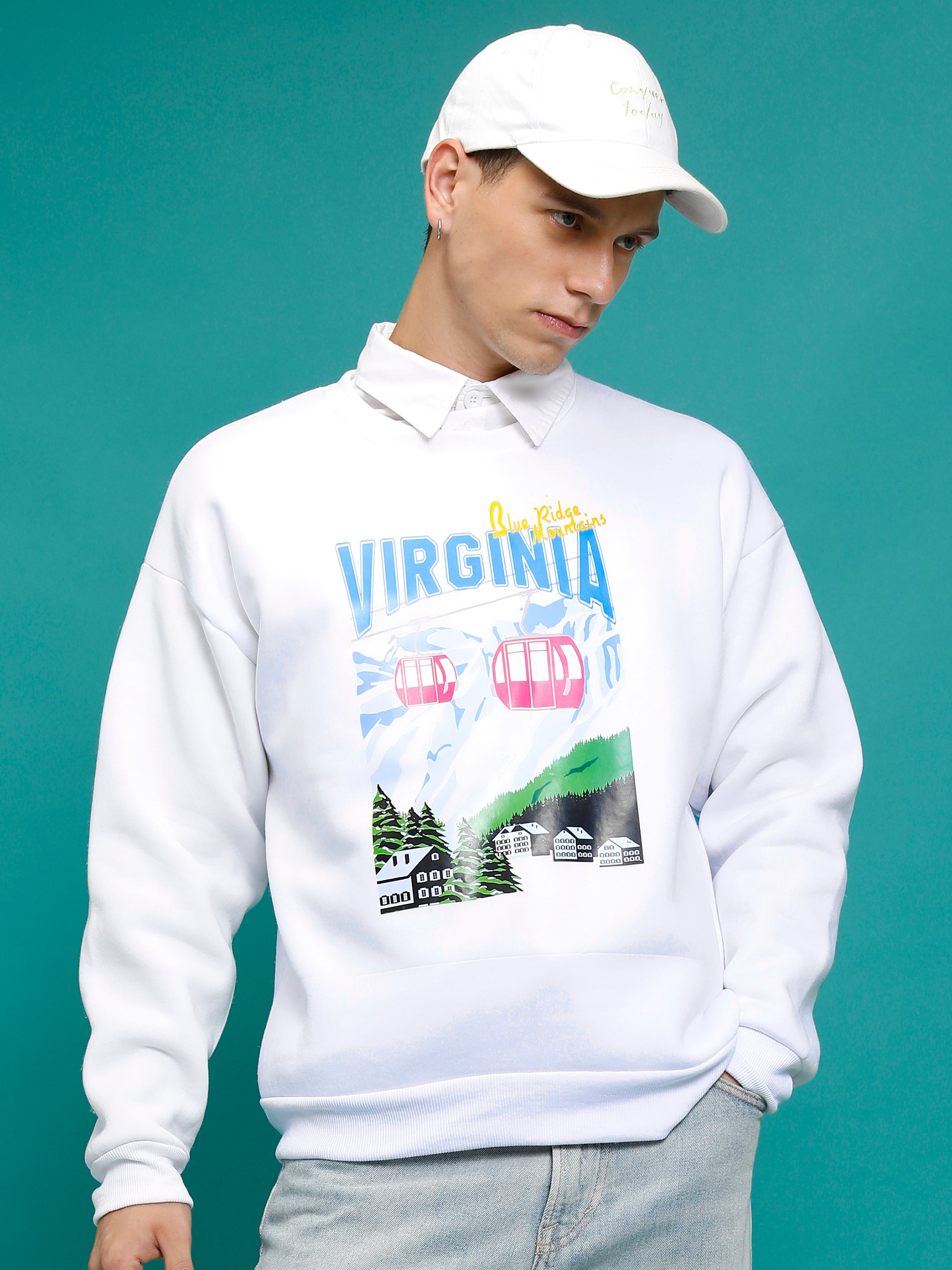 Highlander Men White Round Neck Pullover Sweatshirt - White - Image 1