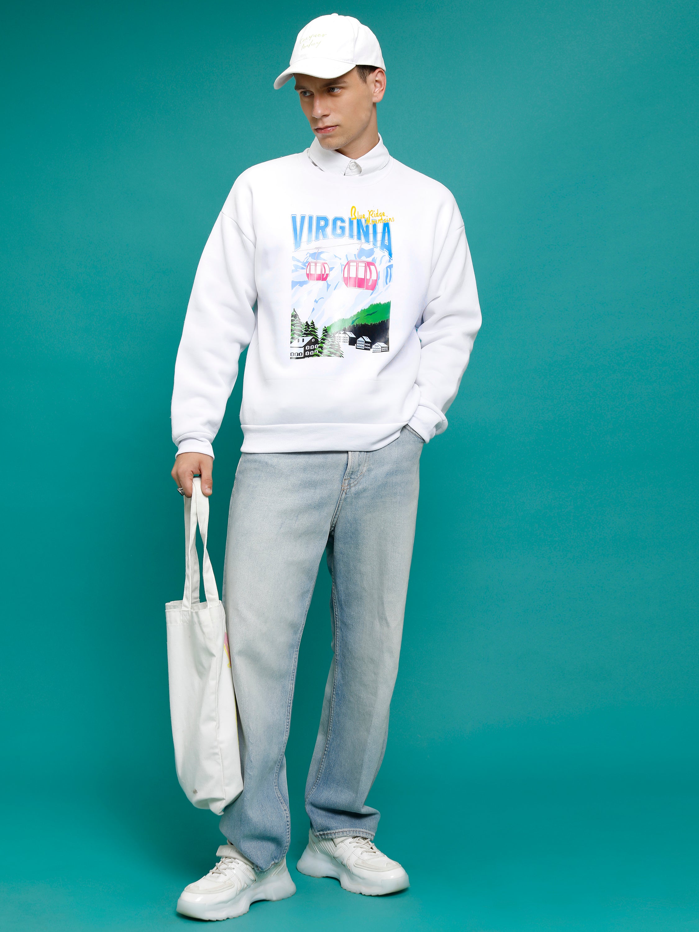 Highlander Men White Round Neck Pullover Sweatshirt - White - Image 2