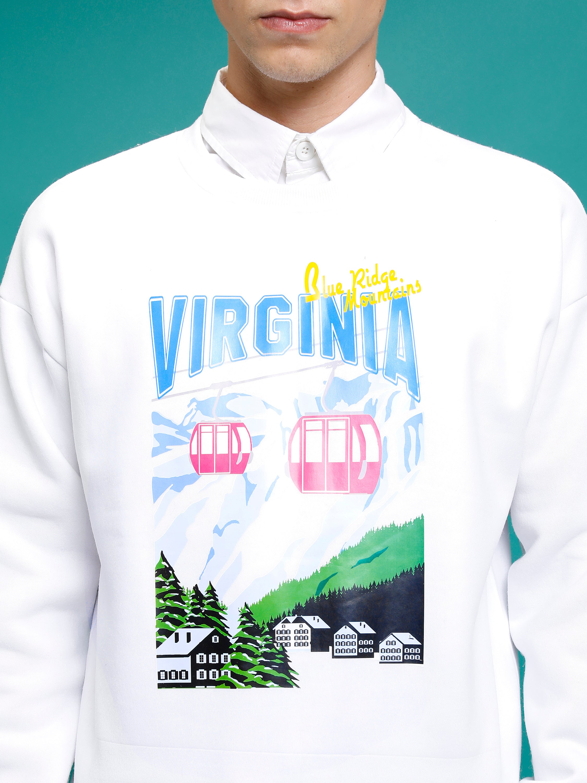 Highlander Men White Round Neck Pullover Sweatshirt - White - Image 5