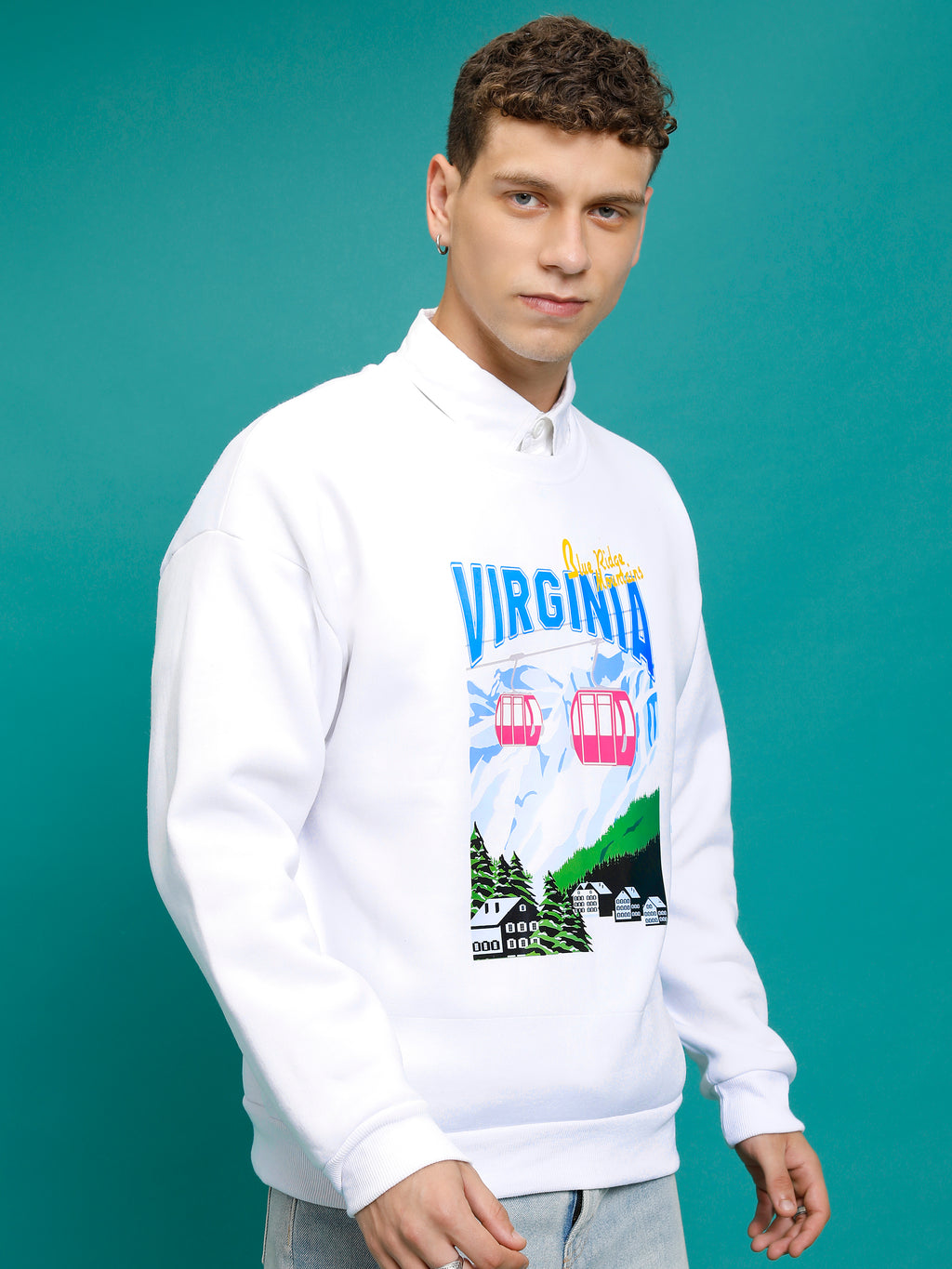 Highlander Men White Round Neck Pullover Sweatshirt - White - Image 6