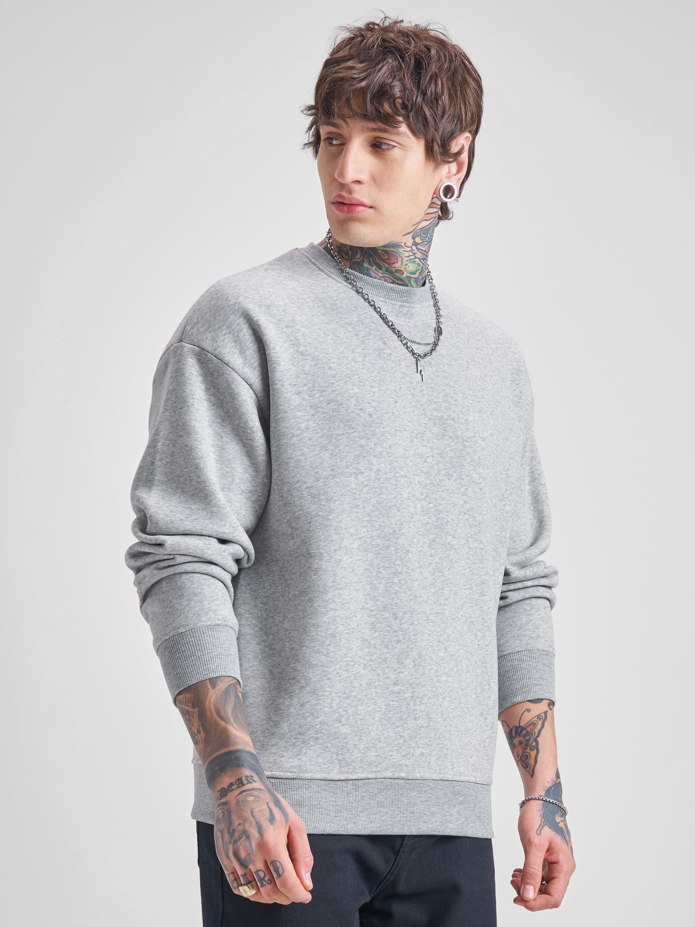 Highlander Men Grey Round Neck Pullover Sweatshirt - Grey - Image 6