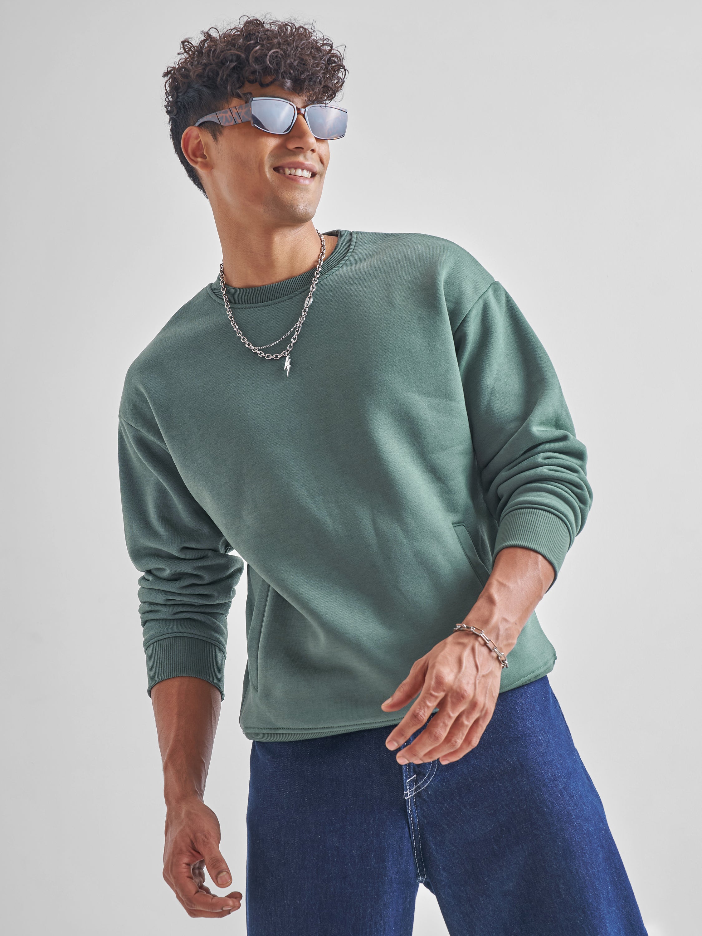 Highlander Men Green Round Neck Pullover Sweatshirt - Green - Image 1