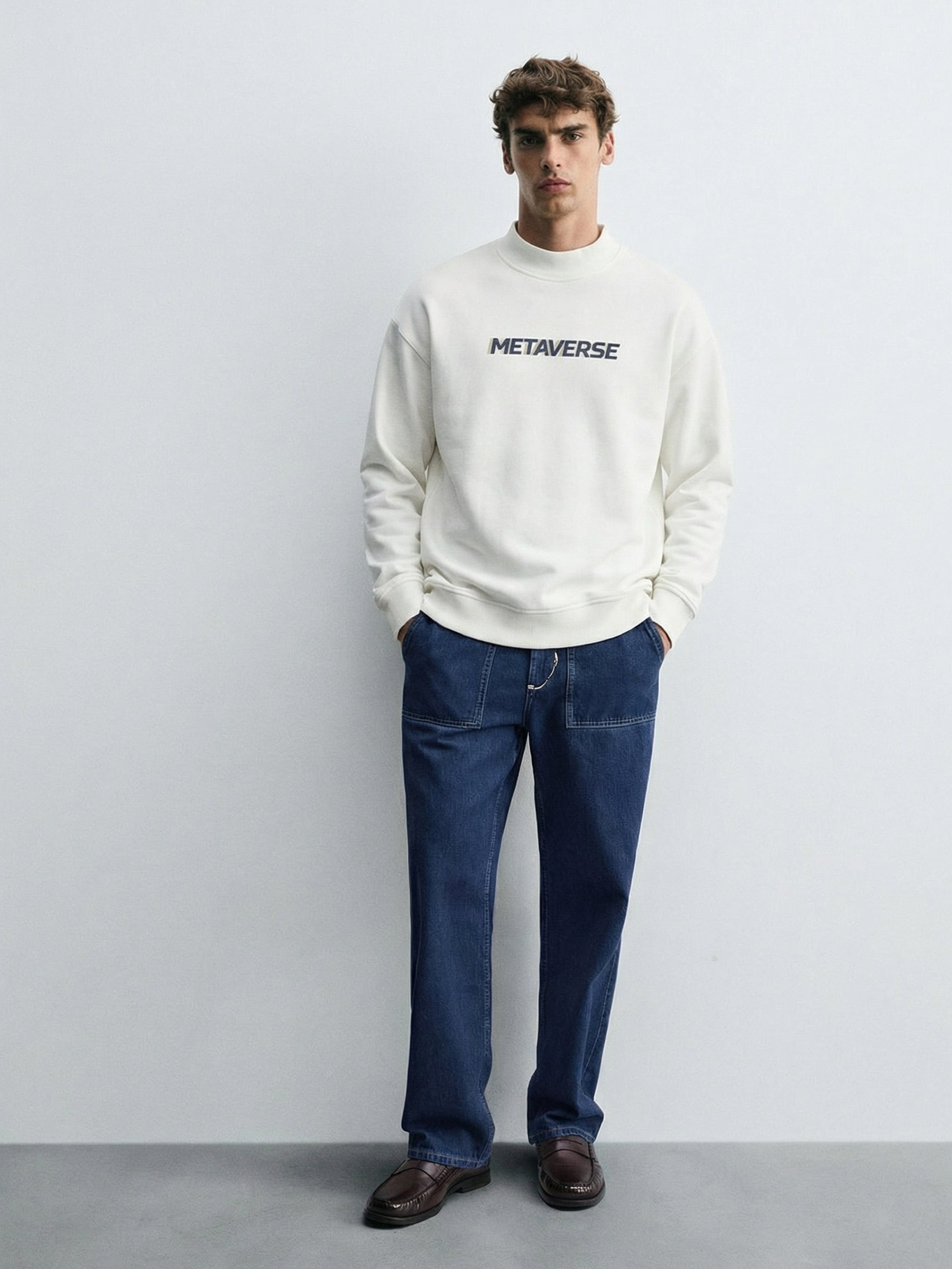 Highlander Men White Round Neck Pullover Sweatshirt - White - Image 3