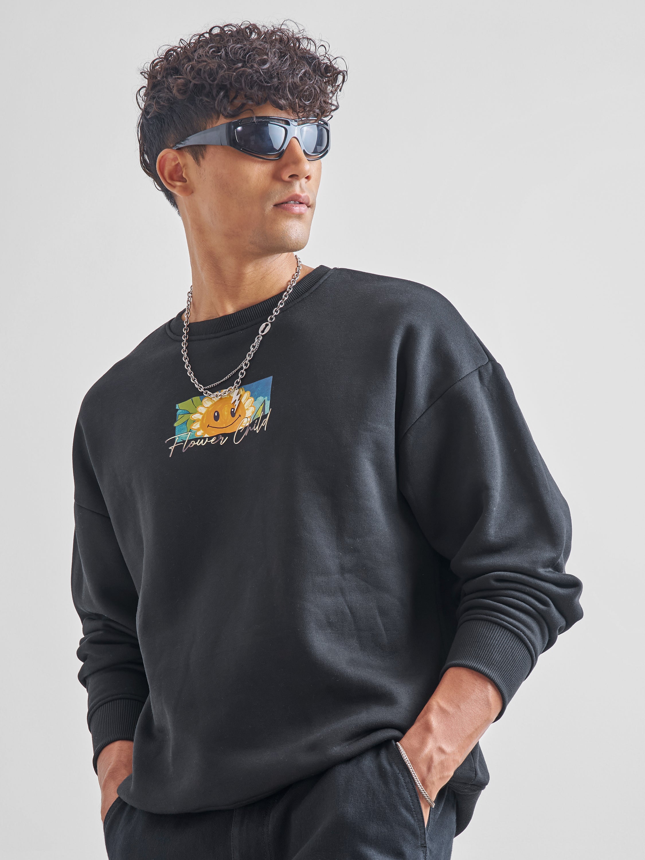 Highlander Men Black Round Neck Pullover Sweatshirt - Black - Image 4