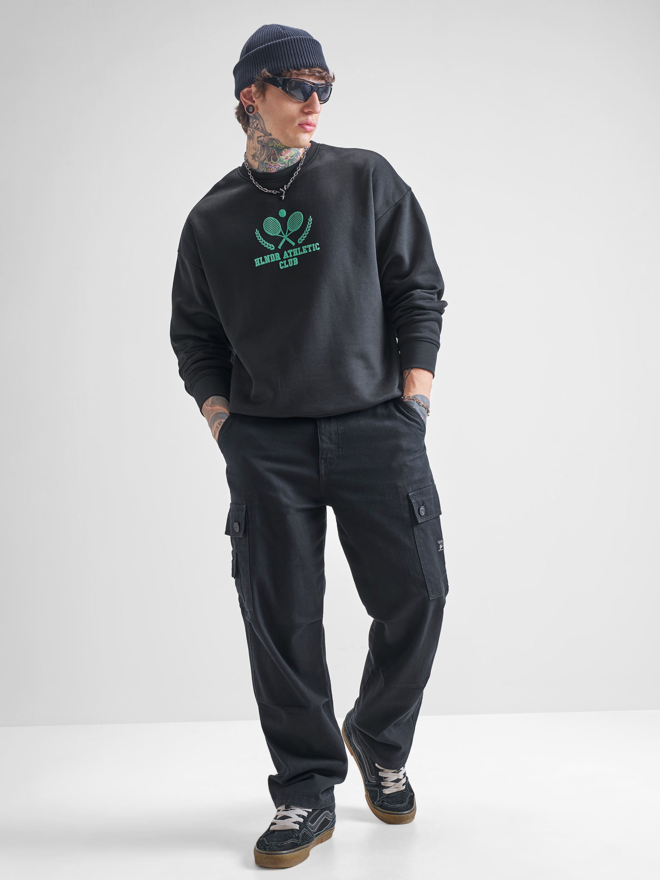 Highlander Men Black Round Neck Pullover Sweatshirt - Black - Image 2