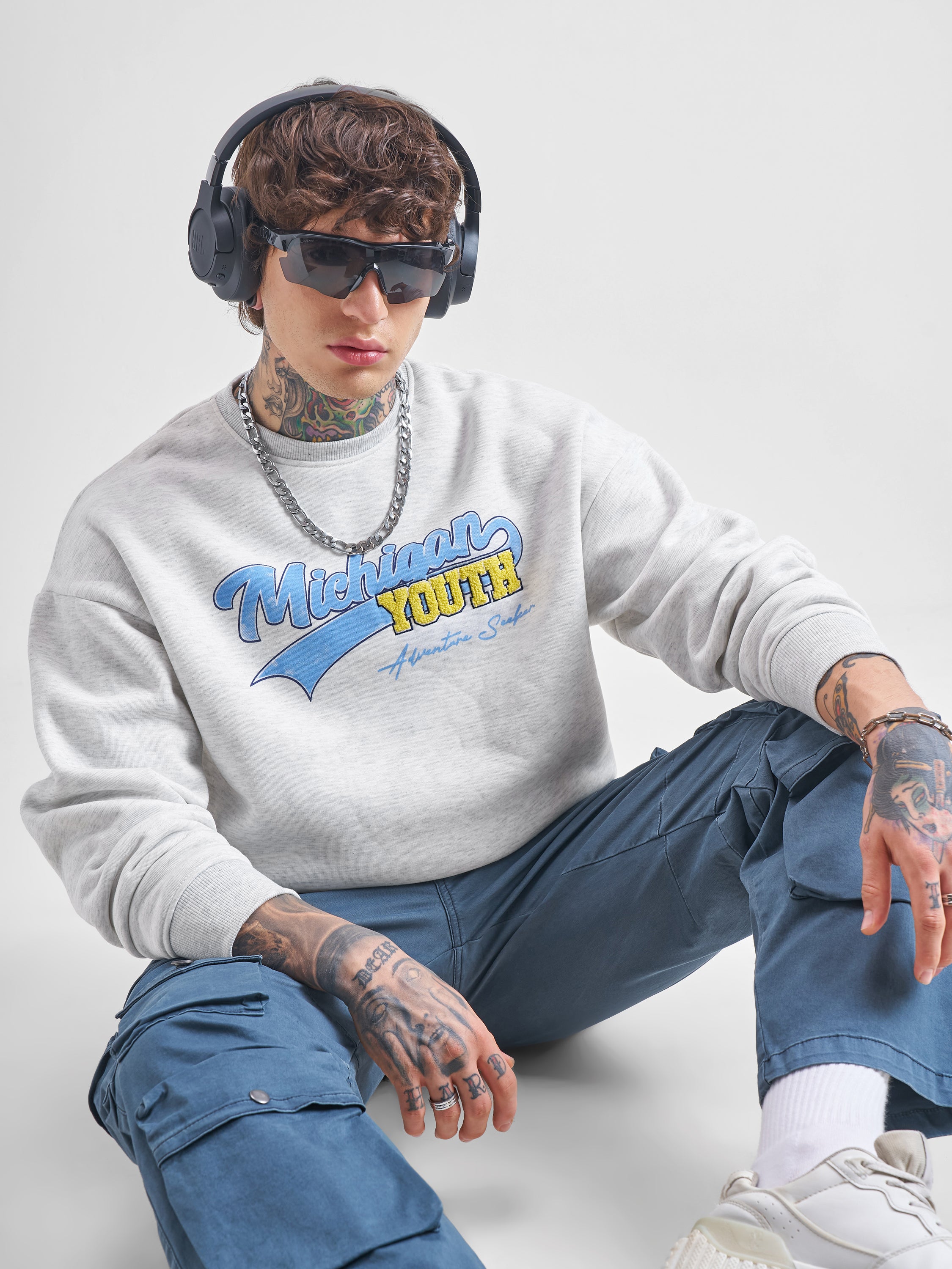 Highlander Men White Round Neck Pullover Sweatshirt - White - Image 1